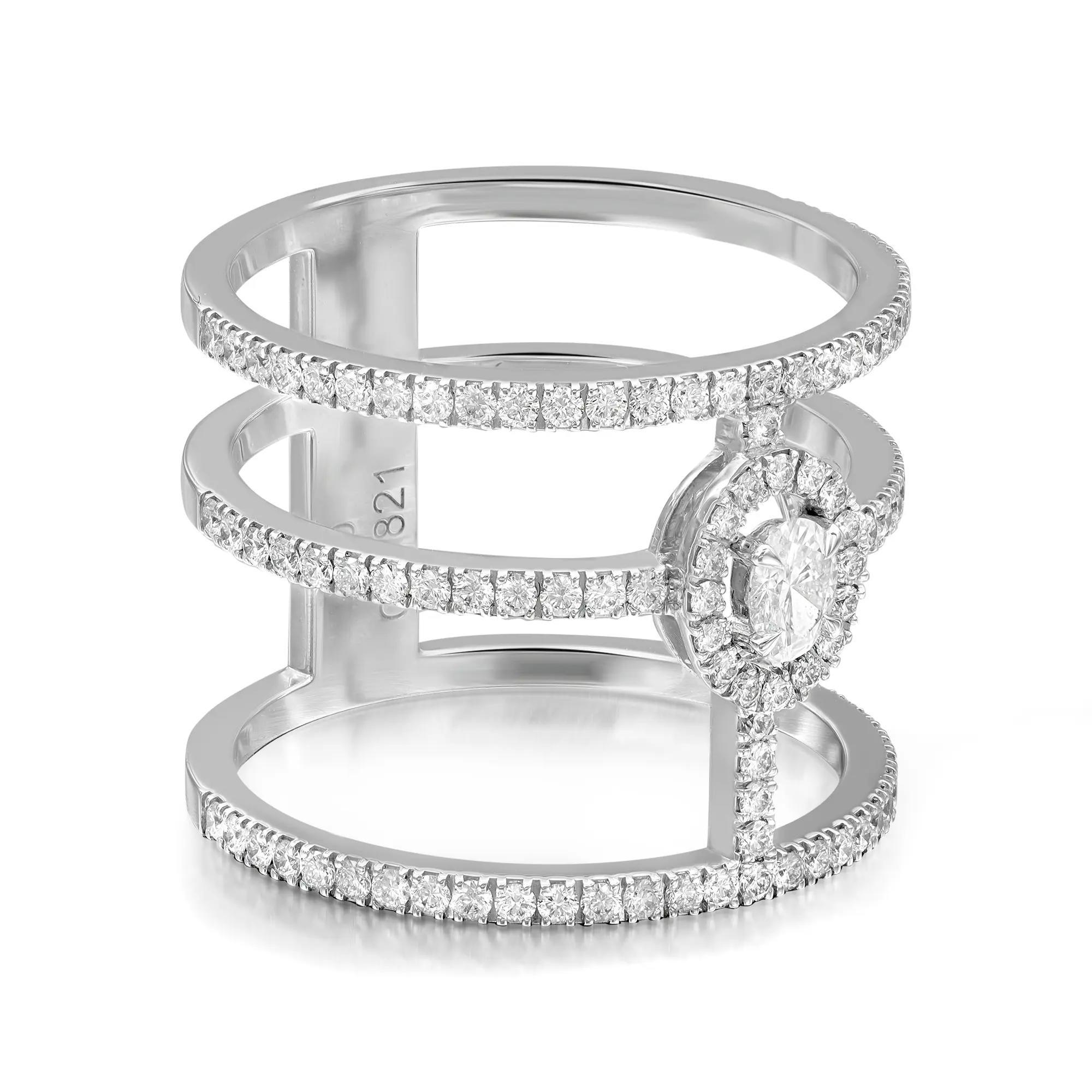 Moderno Messika 0.69Cttw Glam'Azone Anello con fascia di diamanti a 3 file in oro bianco 18K Taglia 54 US 7