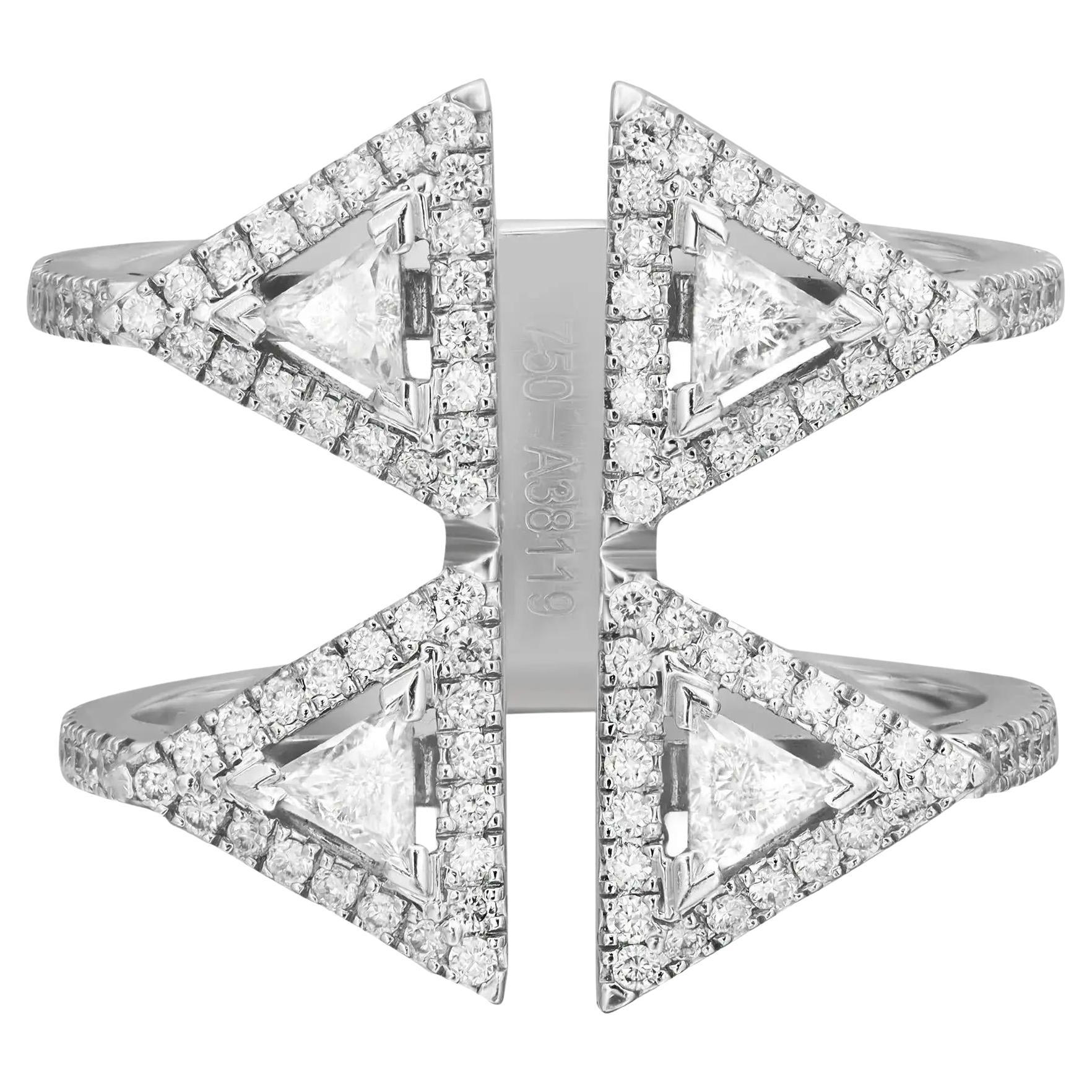 Messika 0.71Ctw Thea Toi & Moi Diamond Double Ring 18K White Gold Size 53 US 6.5 For Sale