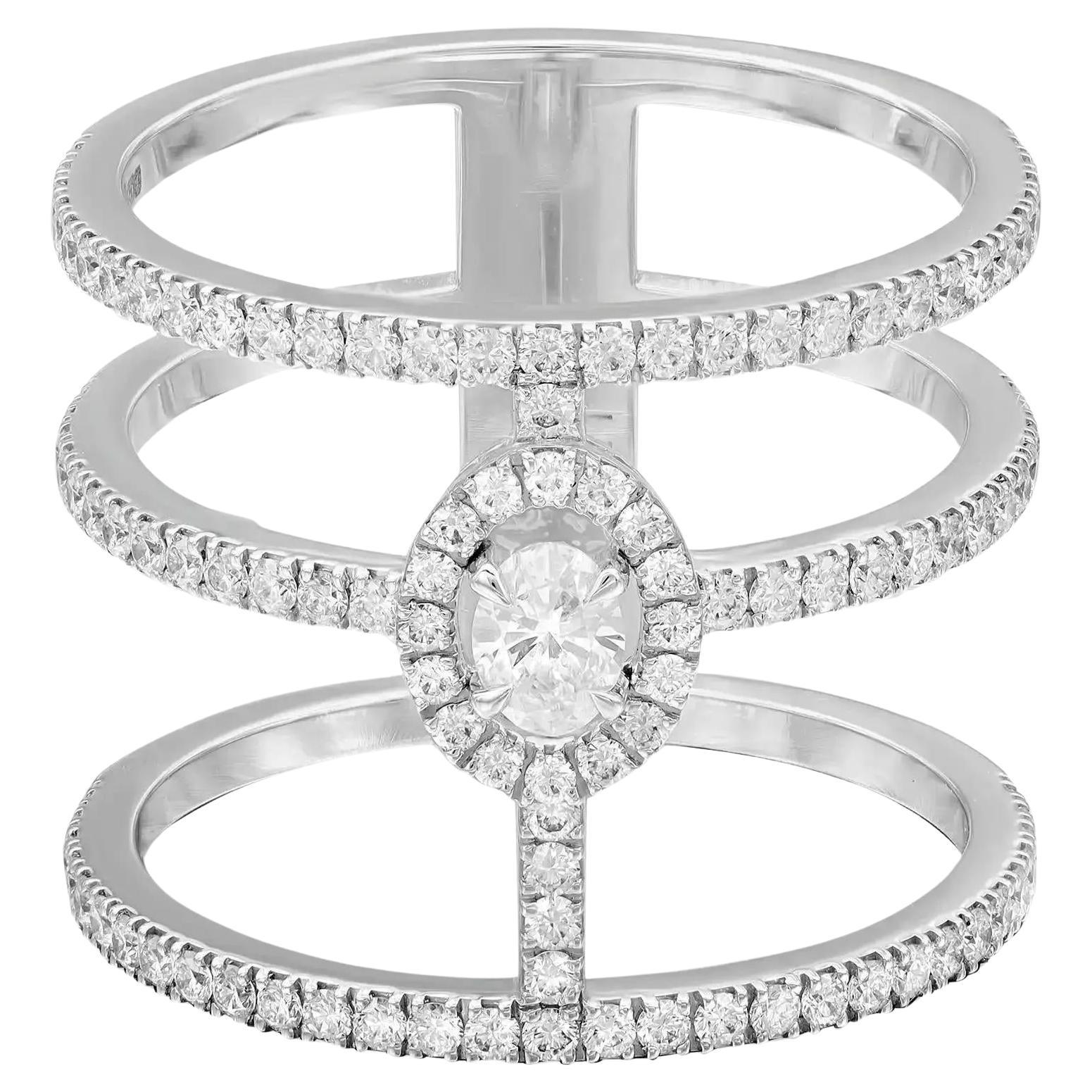 Messika 0.73Ctw Glam'Azone 3 Row Diamond Band Ring 18K White Gold Size 53 US 6.5