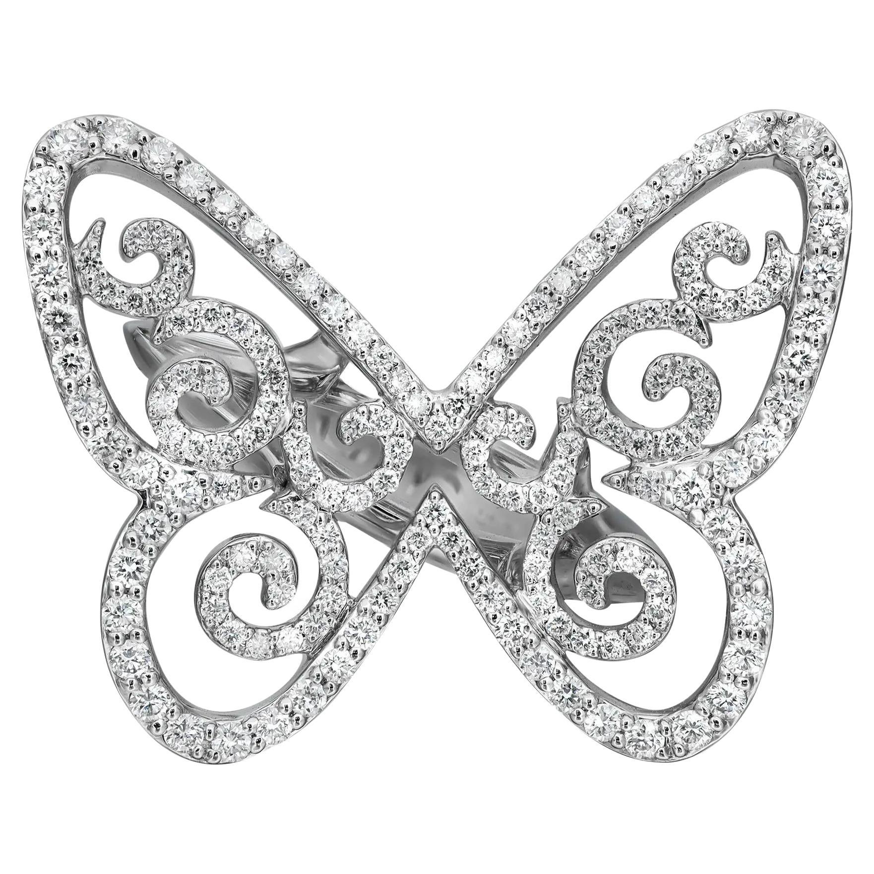 Messika Bague papillon arabesque en or blanc 18 carats avec diamants 0,78 carat, taille 53 US 6,25