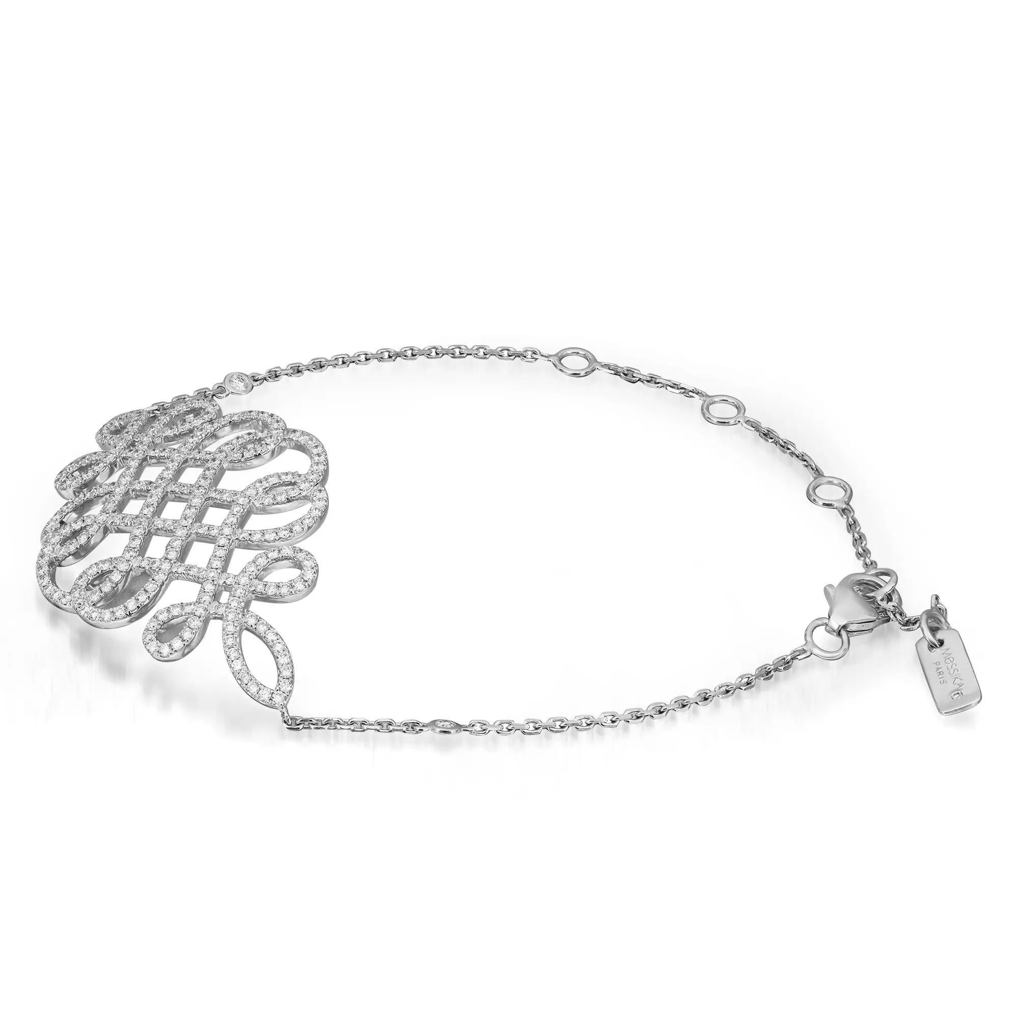 Moderne Messika Bracelet à chaîne en or blanc 18 carats avec diamants 0,98 carat poids total, 7 pouces en vente