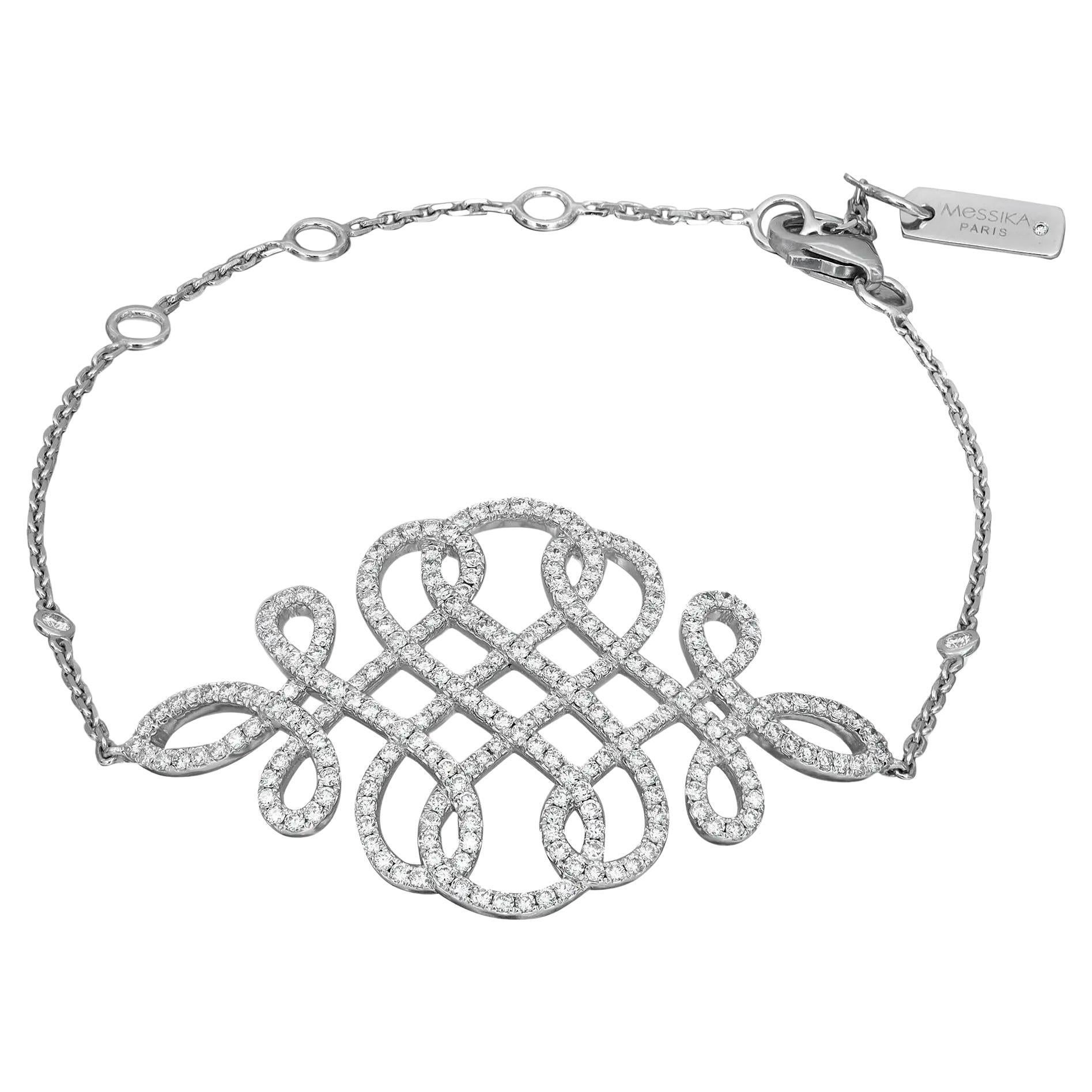 Messika Bracelet à chaîne en or blanc 18 carats avec diamants 0,98 carat poids total, 7 pouces en vente