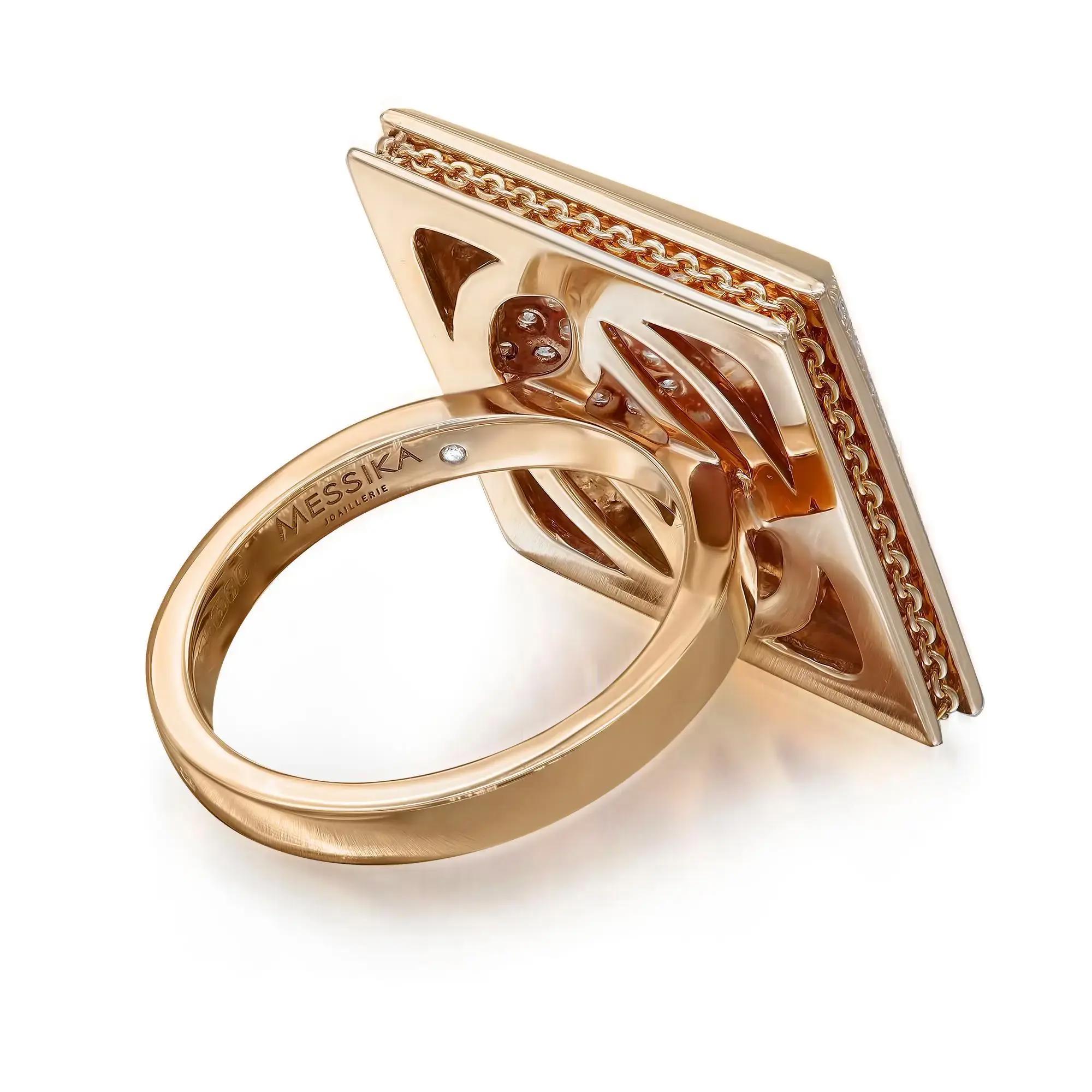 This bold Messika Spiky diamond statement ring features a pyramid adorned with round brilliant cut diamonds weighing 1.11 carat on opposite sides. Crafted in 18K rose gold. Messika combines the timelessness of the diamond with a modern touch in a
