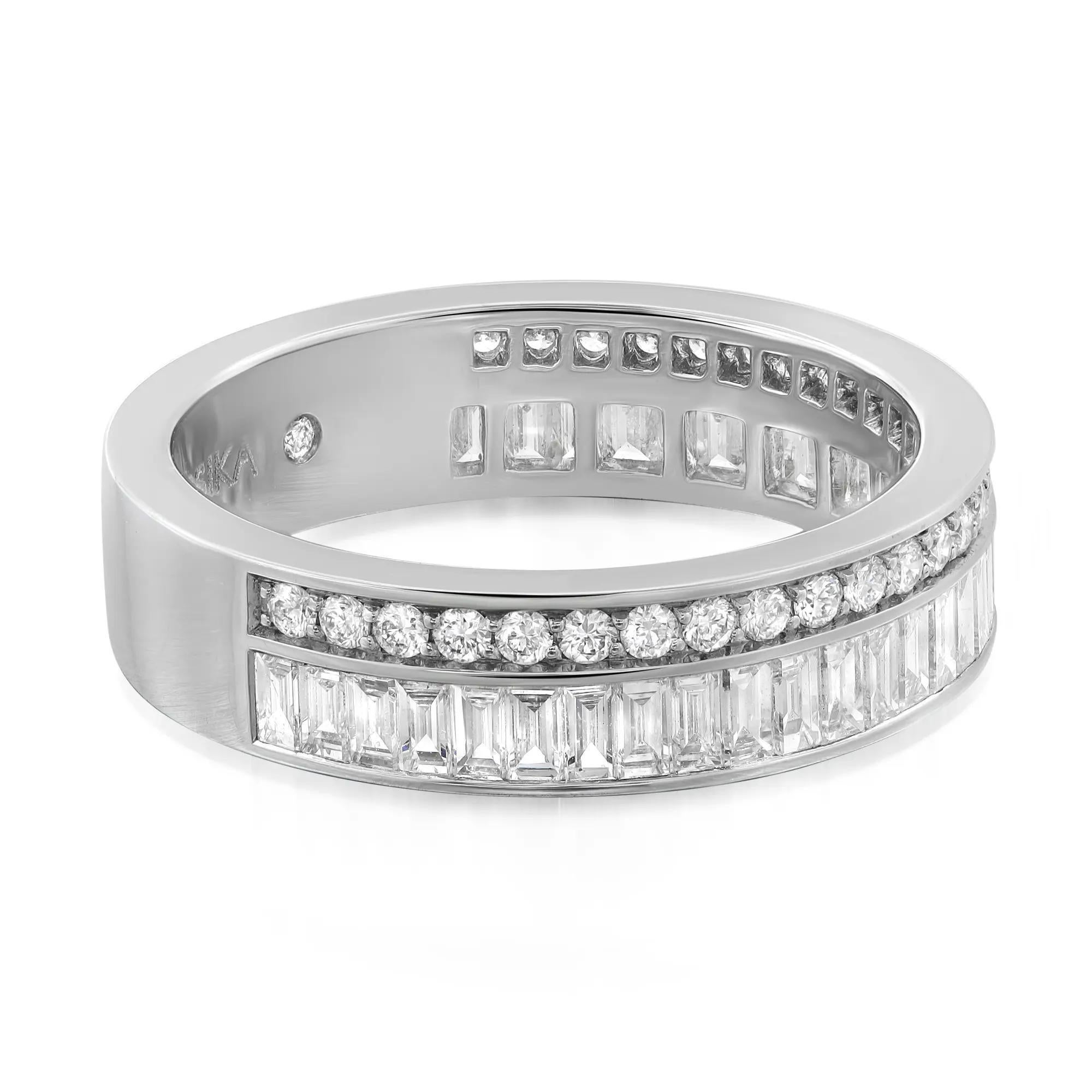 Timeless and stylish Messika Liz diamond ring, crafted in 18K white gold. This ring features sparkling baguette cut and round cut diamonds in channel and pave setting. Perfect for a gift or as a promise ring. Total diamond weight: 1.15 carats.