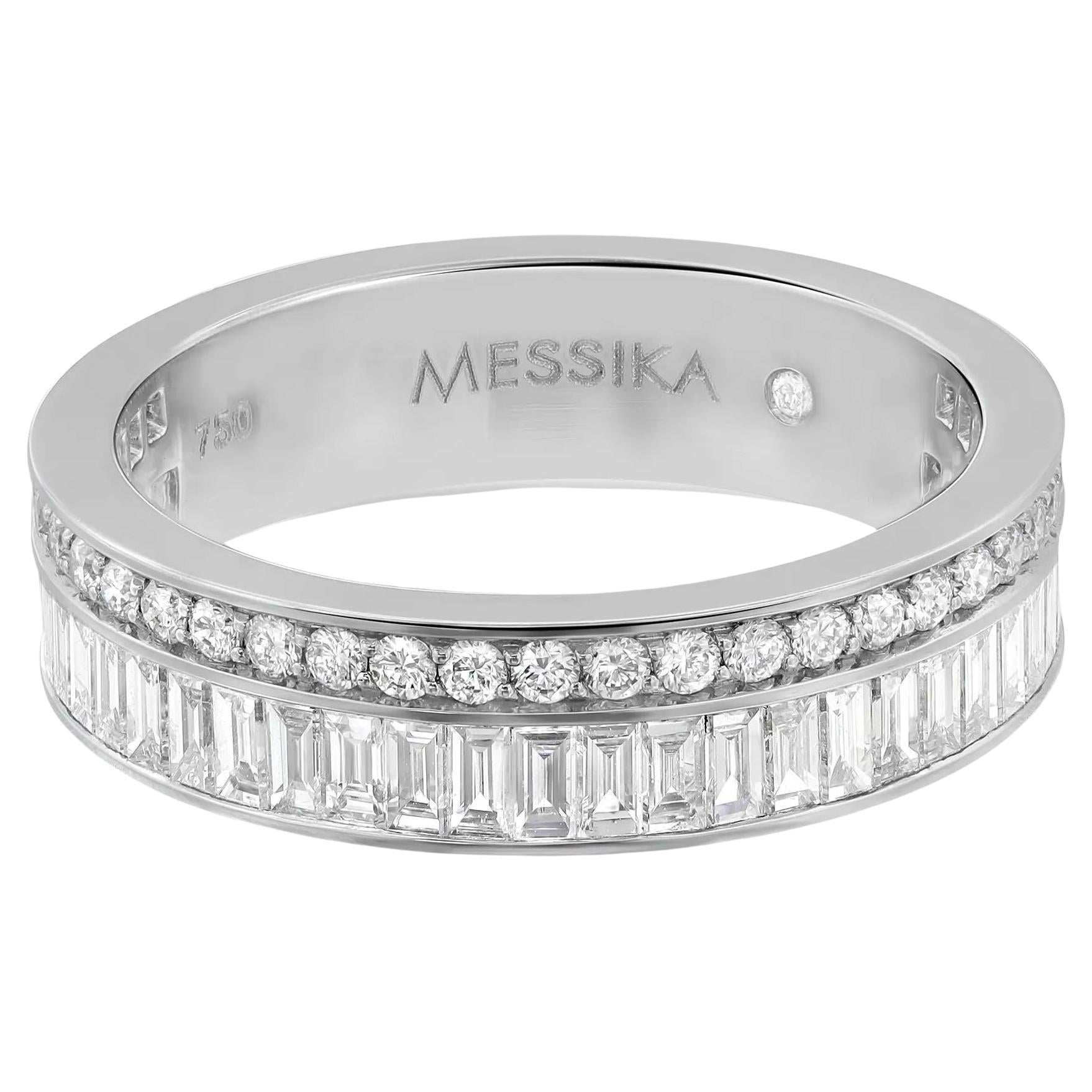 Messika 1.15Cttw Liz Baguette And Round Cut Diamond Ring 18K White Gold Size 6.5