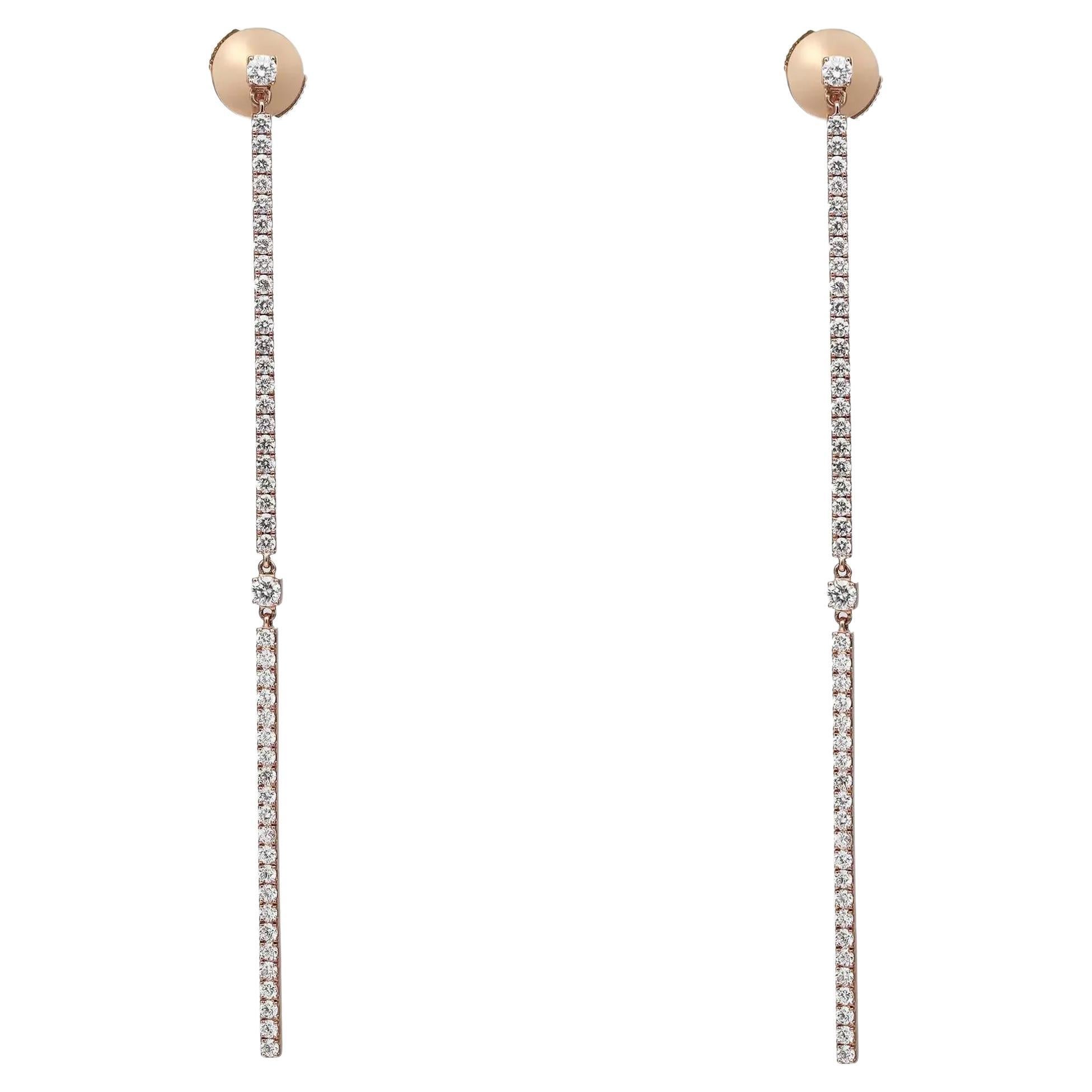 Messika 1.26Cttw 2 Barrettes Gatsby Diamond Long Drop Earrings 18K Rose Gold  For Sale