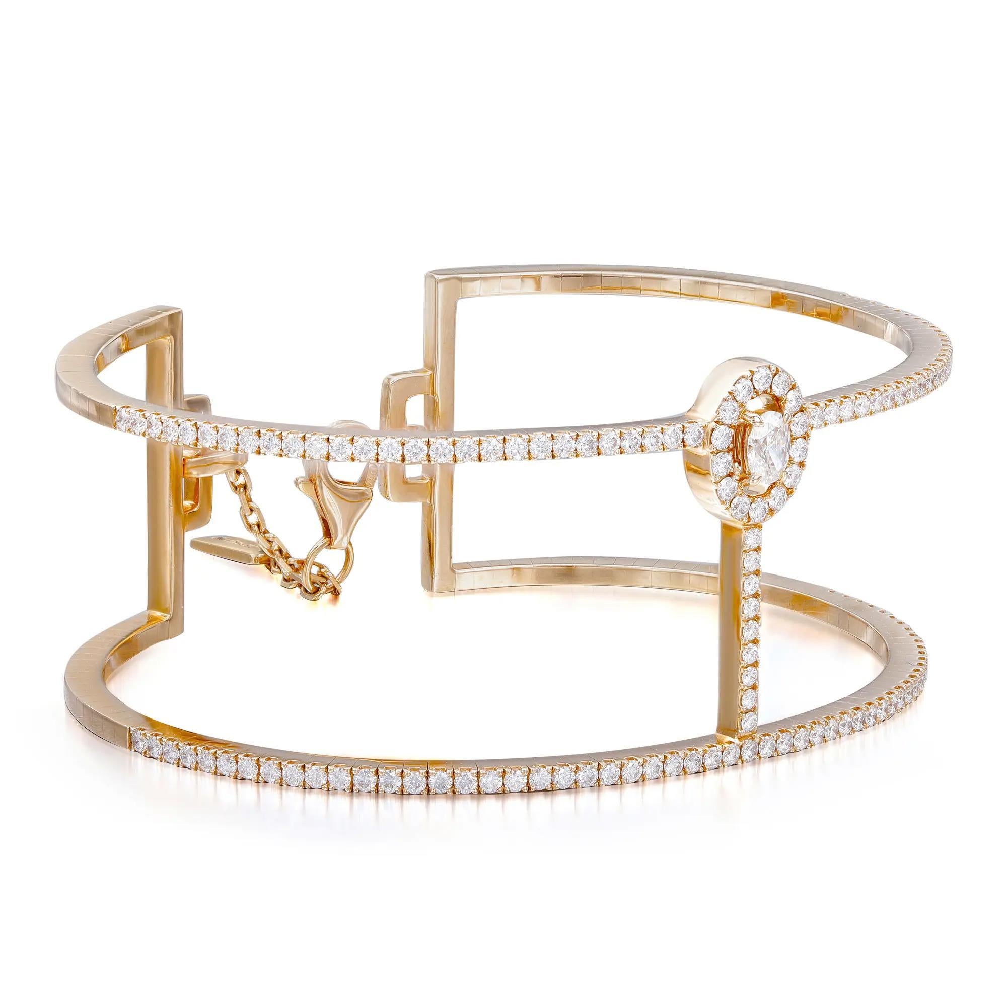 Modern Messika 1.53Cttw Manch Glam'Azone Diamond 2 Row Bracelet 18K Rose Gold SZ Small For Sale