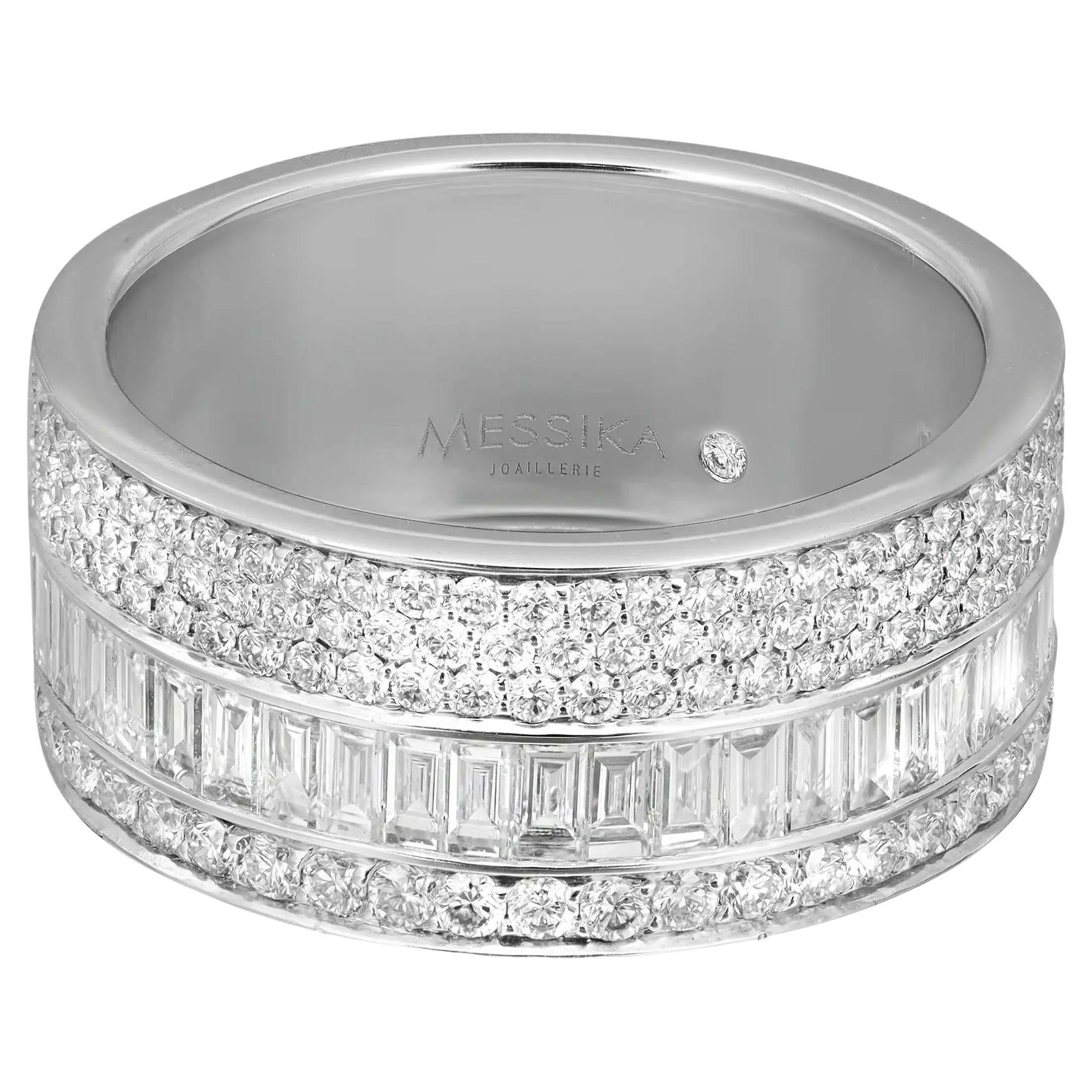 Messika 1.76Cttw Liz Baguette & Round Diamond Band Ring 18K White Gold SZ 6.25  For Sale