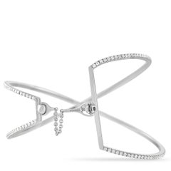 Messika 18K White Gold 1.54 Ct Pave Diamond Crossover Bangle Bracelet