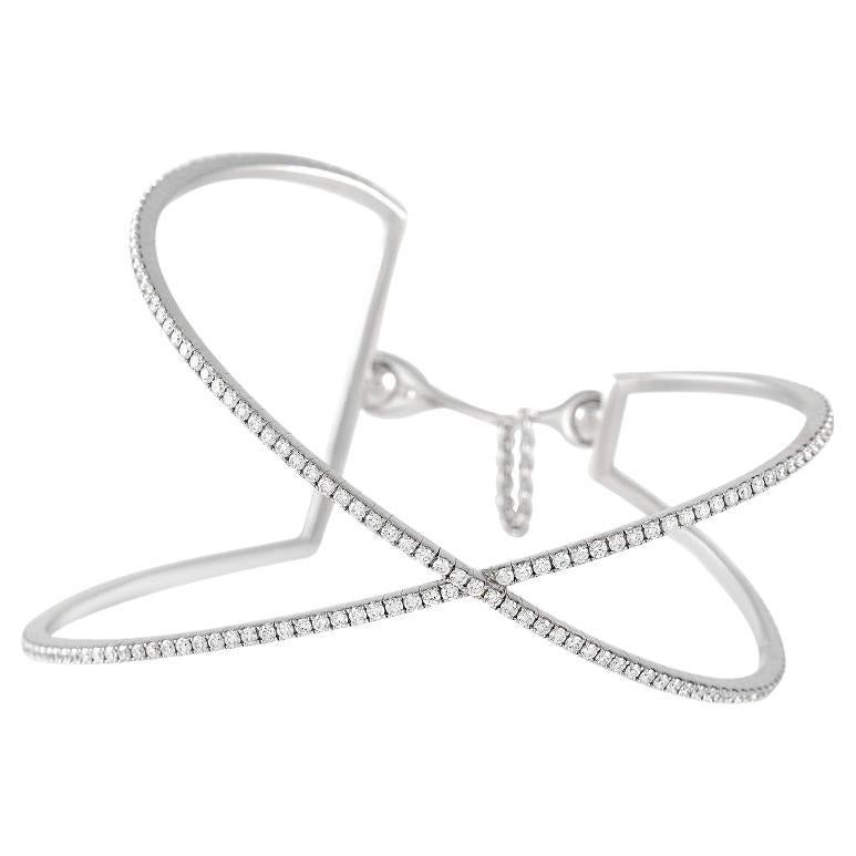 Messika 18K White Gold 1.54 Ct Pave Diamond Crossover Bangle Bracelet