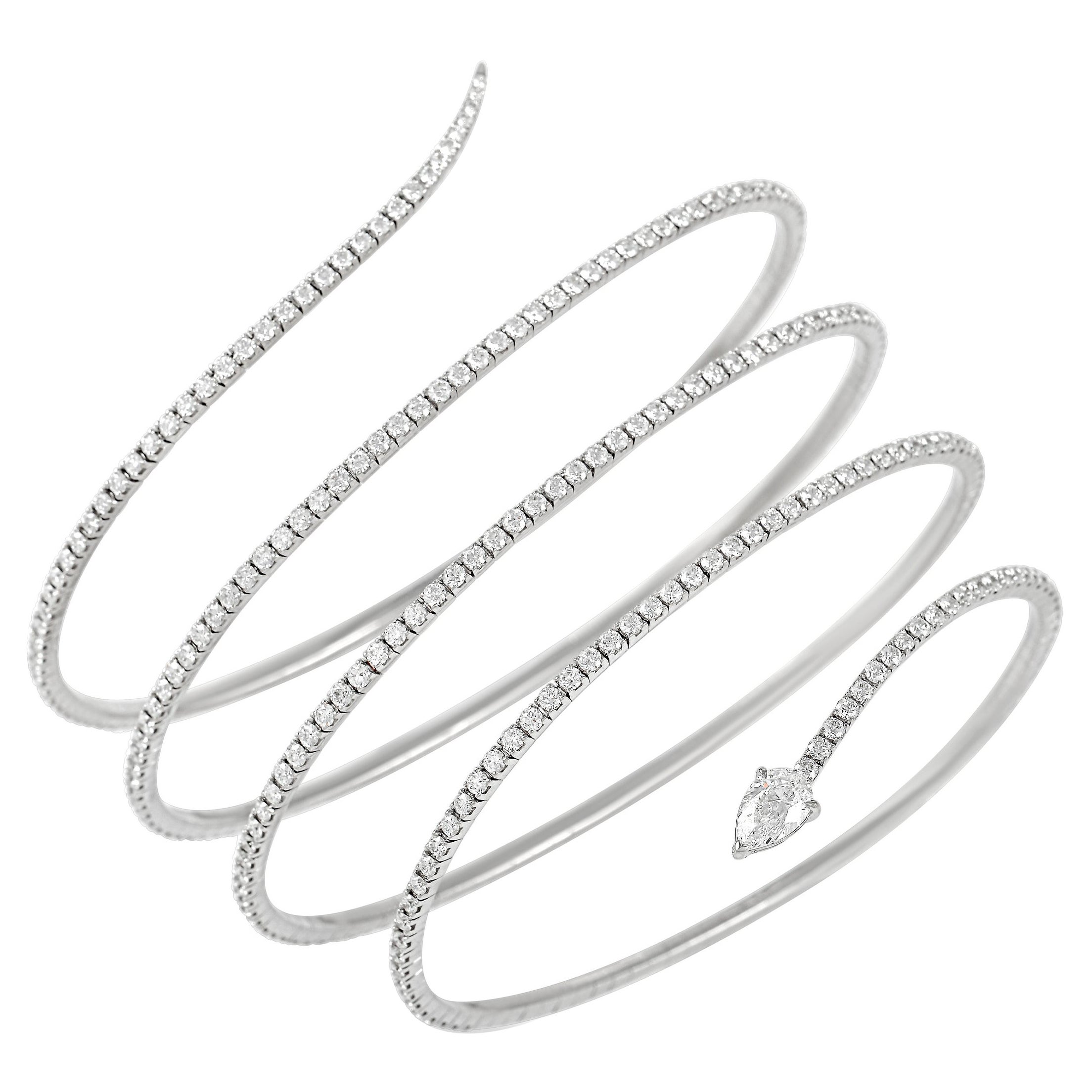 Messika 18K White Gold 4.34 Ct Diamond Snake Coil Bracelet