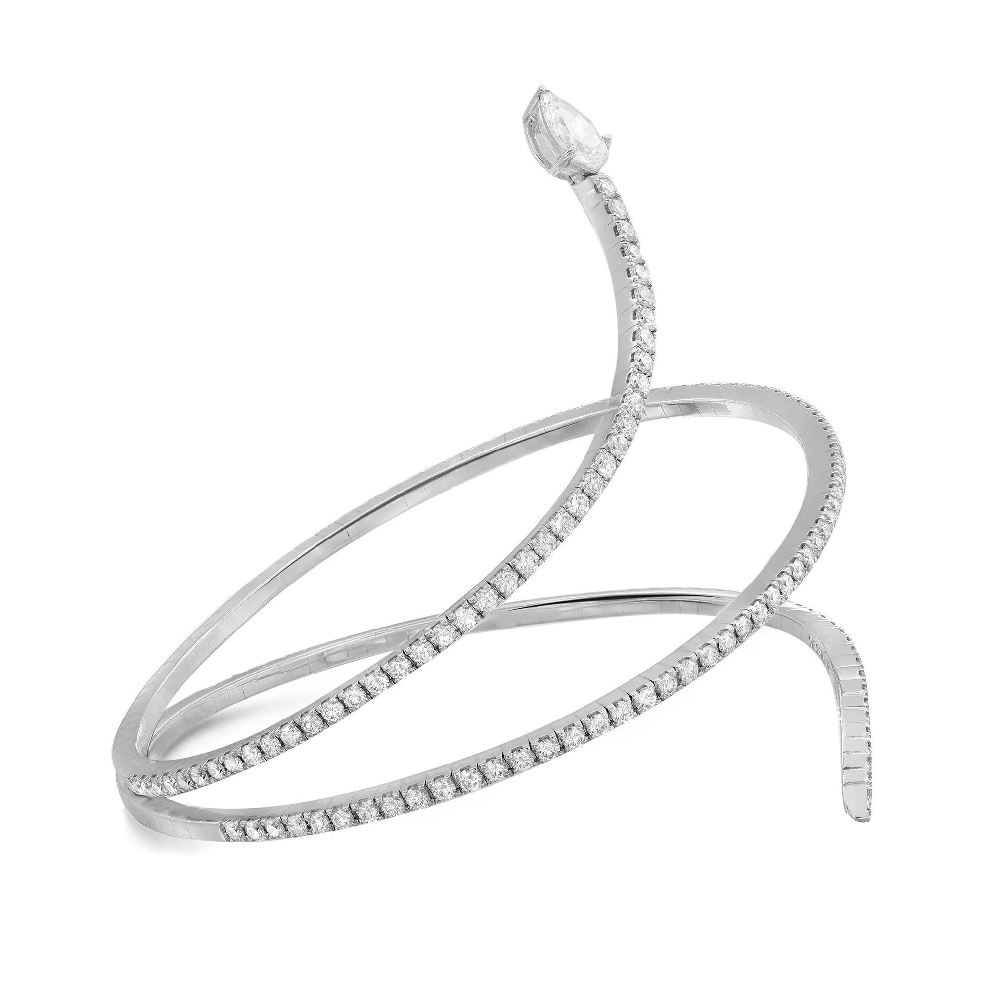 Moderne Messika Bracelet en or blanc 18 carats à 2 anneaux en forme de serpent, 2,06 ct. pt., taille moyenne en vente
