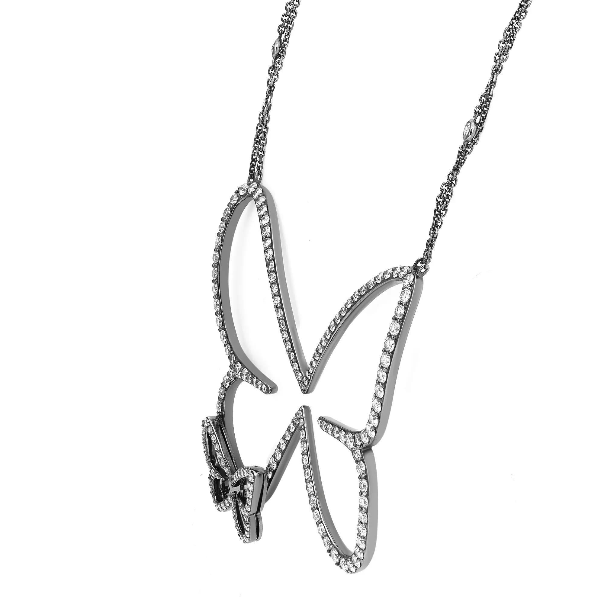 Messika 2,65 Gesamtkaratgewicht Schmetterlings-Diamant-Anhänger Kette Halskette 18K Schwarzgold 25 In (Moderne) im Angebot
