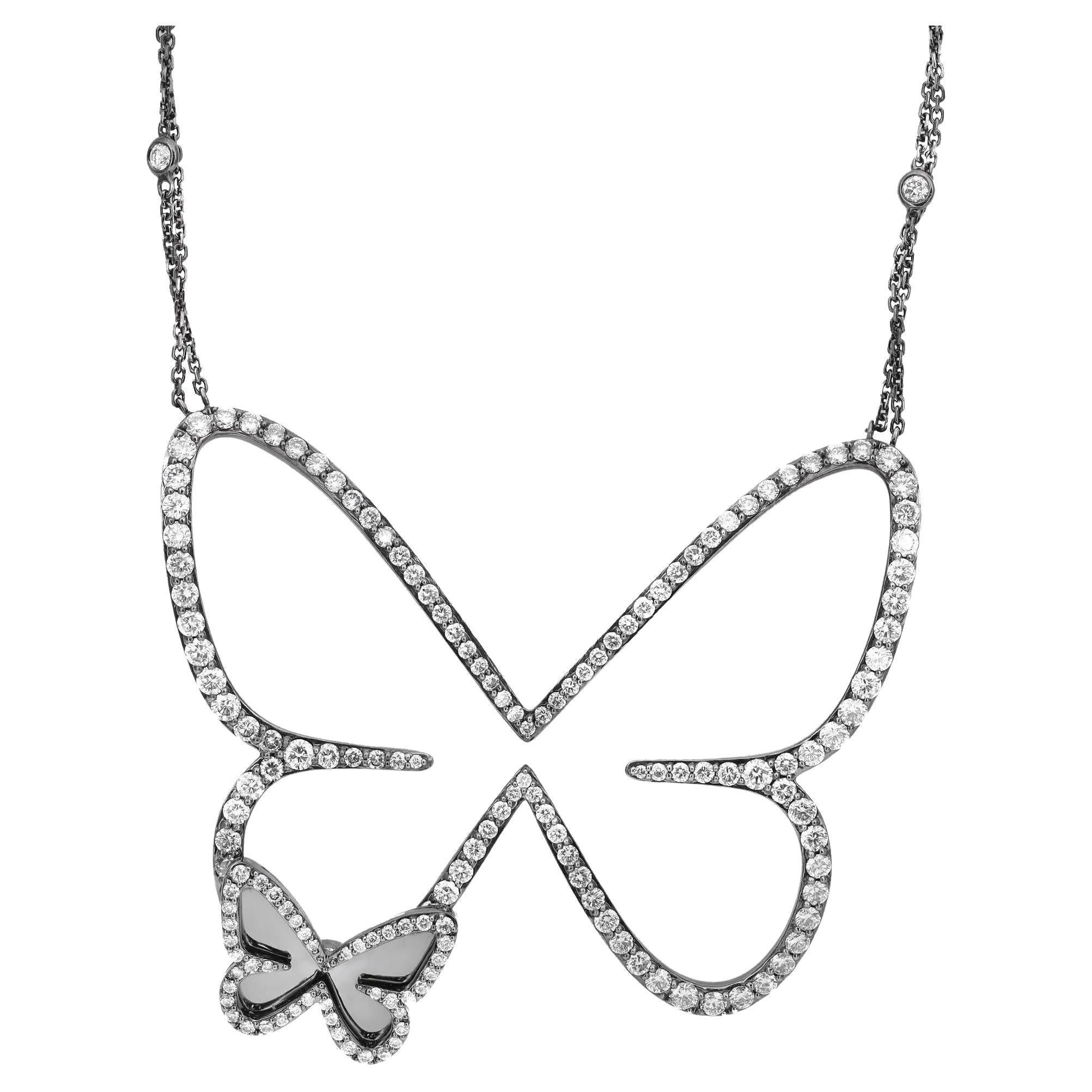 Messika 2,65 Gesamtkaratgewicht Schmetterlings-Diamant-Anhänger Kette Halskette 18K Schwarzgold 25 In im Angebot