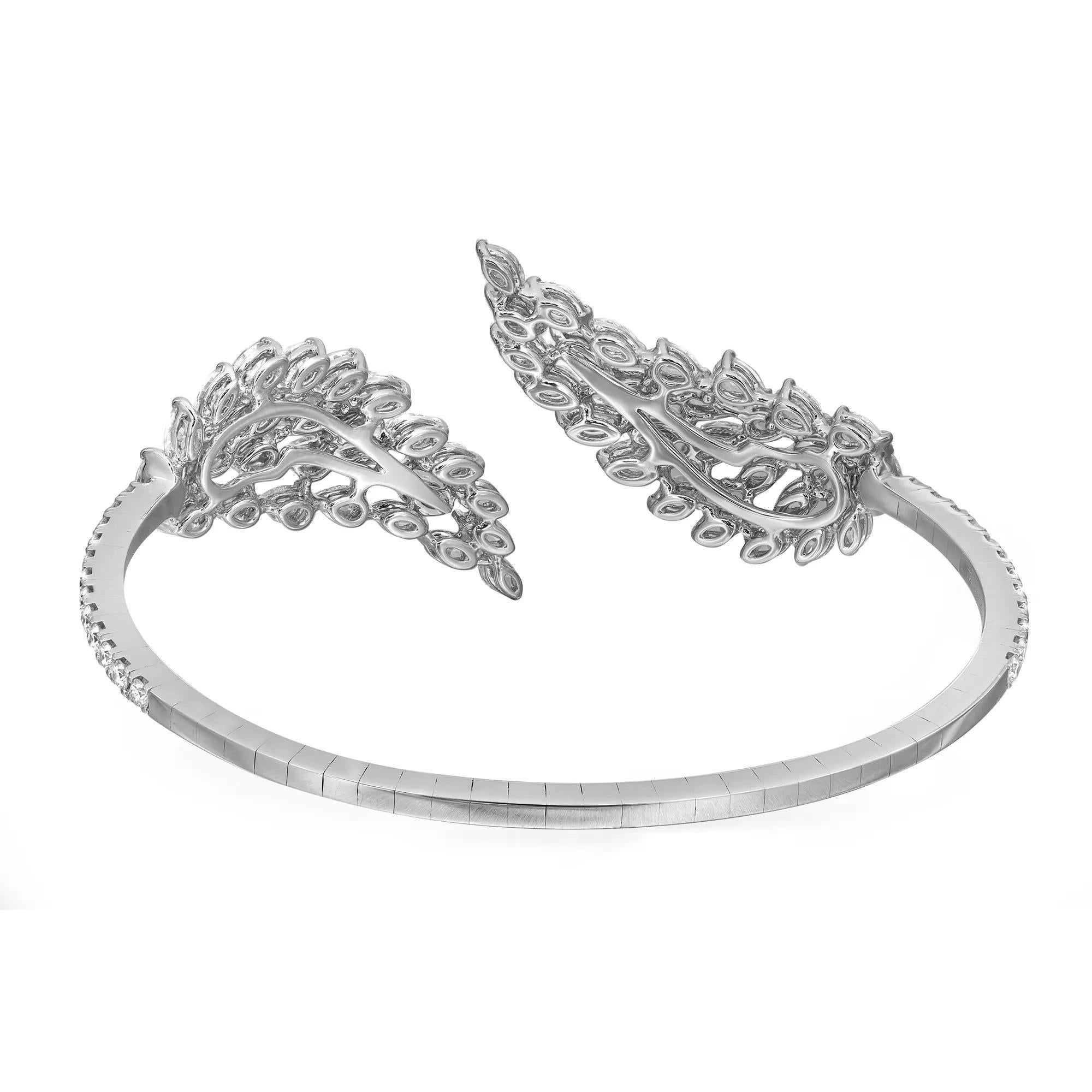 Modern Messika 4.99Cttw Angel Double Diamond Open Bracelet 18K White Gold Size Medium For Sale