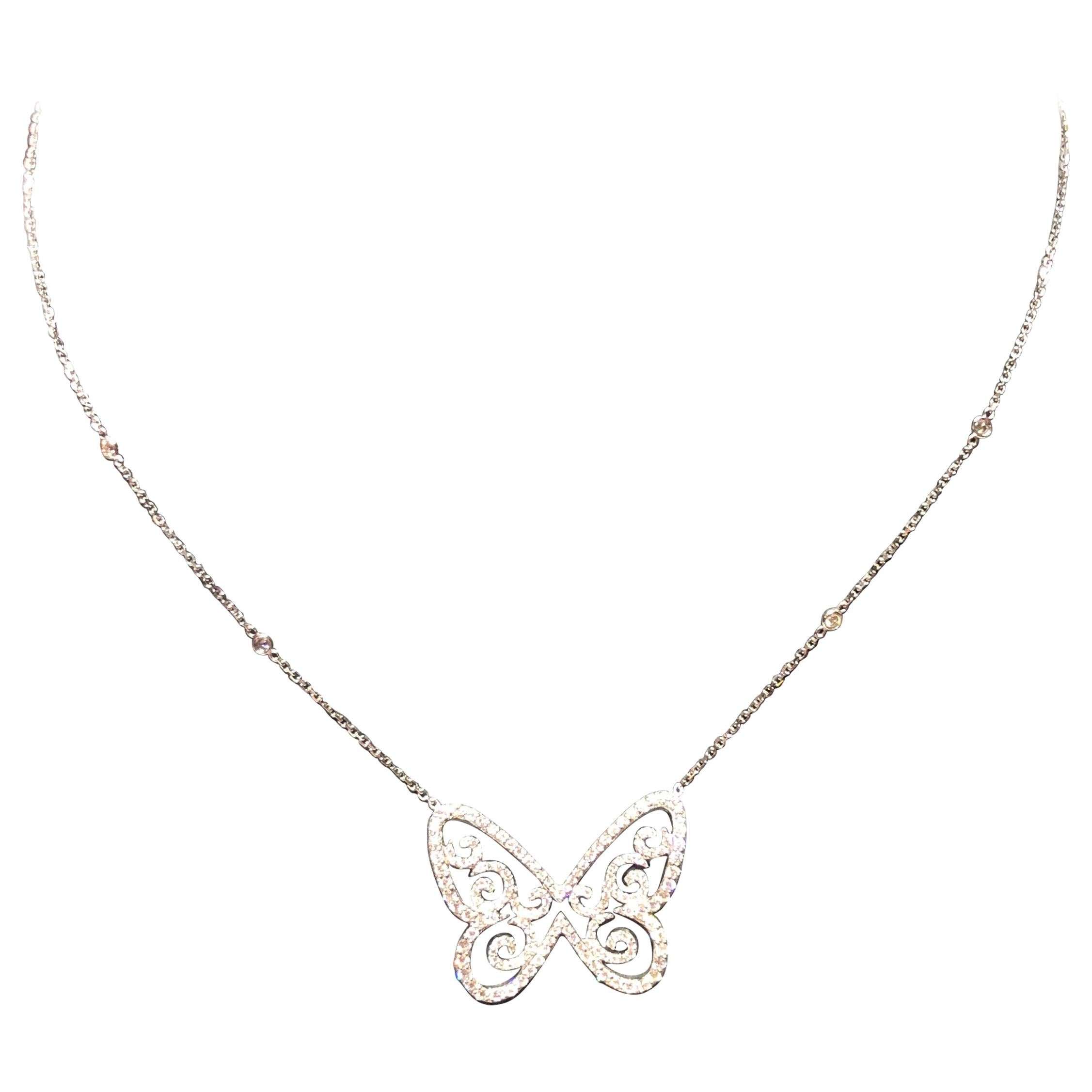 Messika 'Arabesque' Diamond Butterfly Necklace in 18 Karat White Gold For Sale
