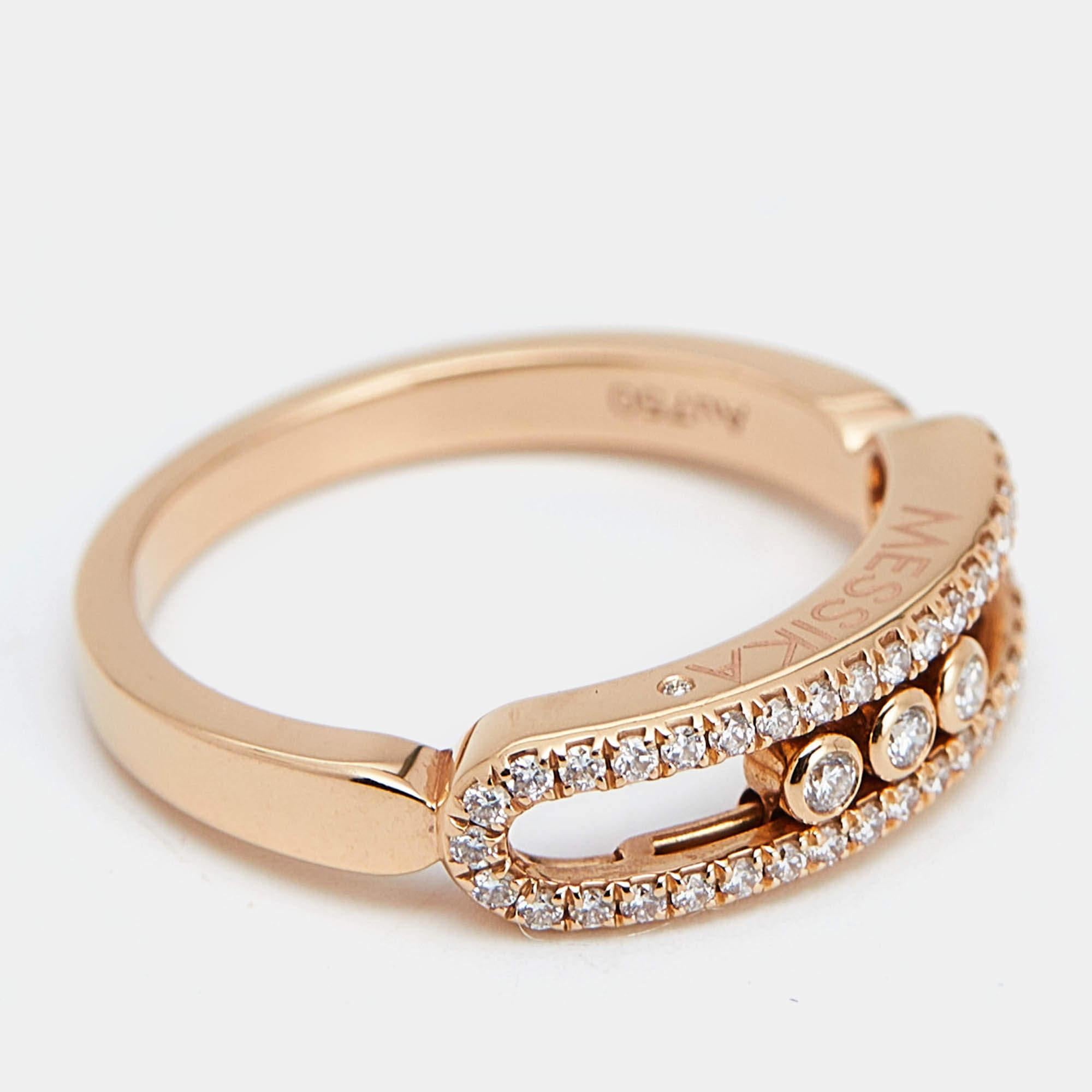 Women's Messika Baby Move Pavé Diamond 18k Rose Gold Ring Size 52