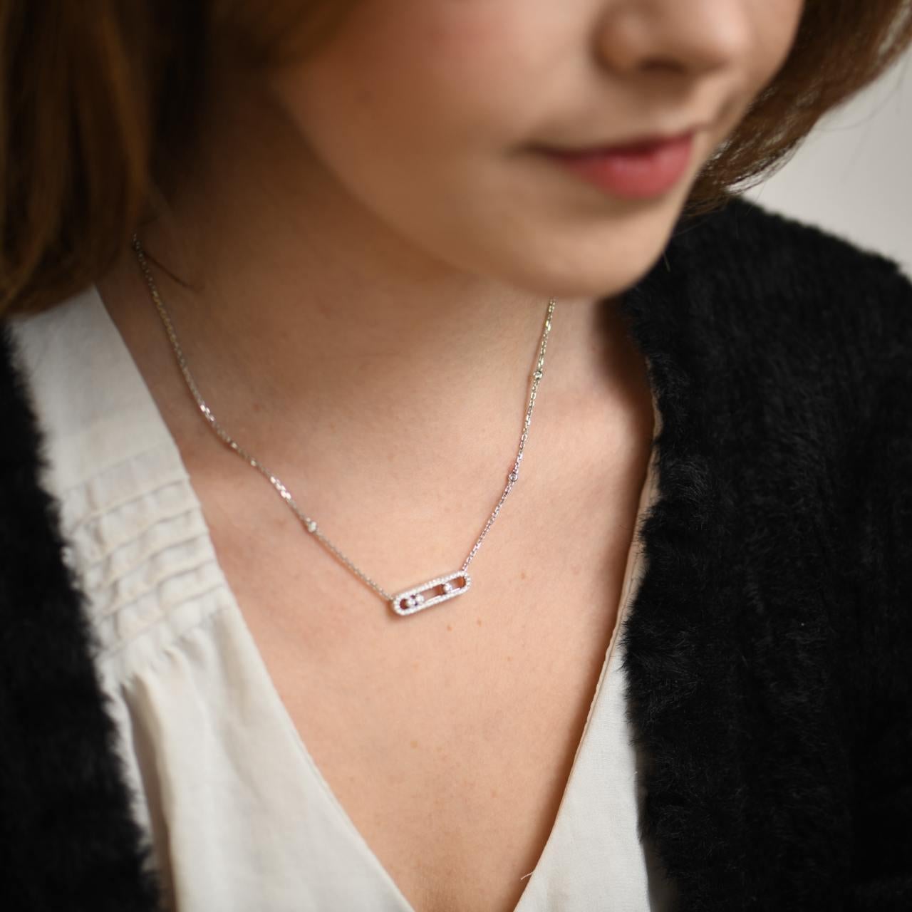 Brilliant Cut Messika Baby Move Pavé Diamond 18k White Gold Pendant Necklace