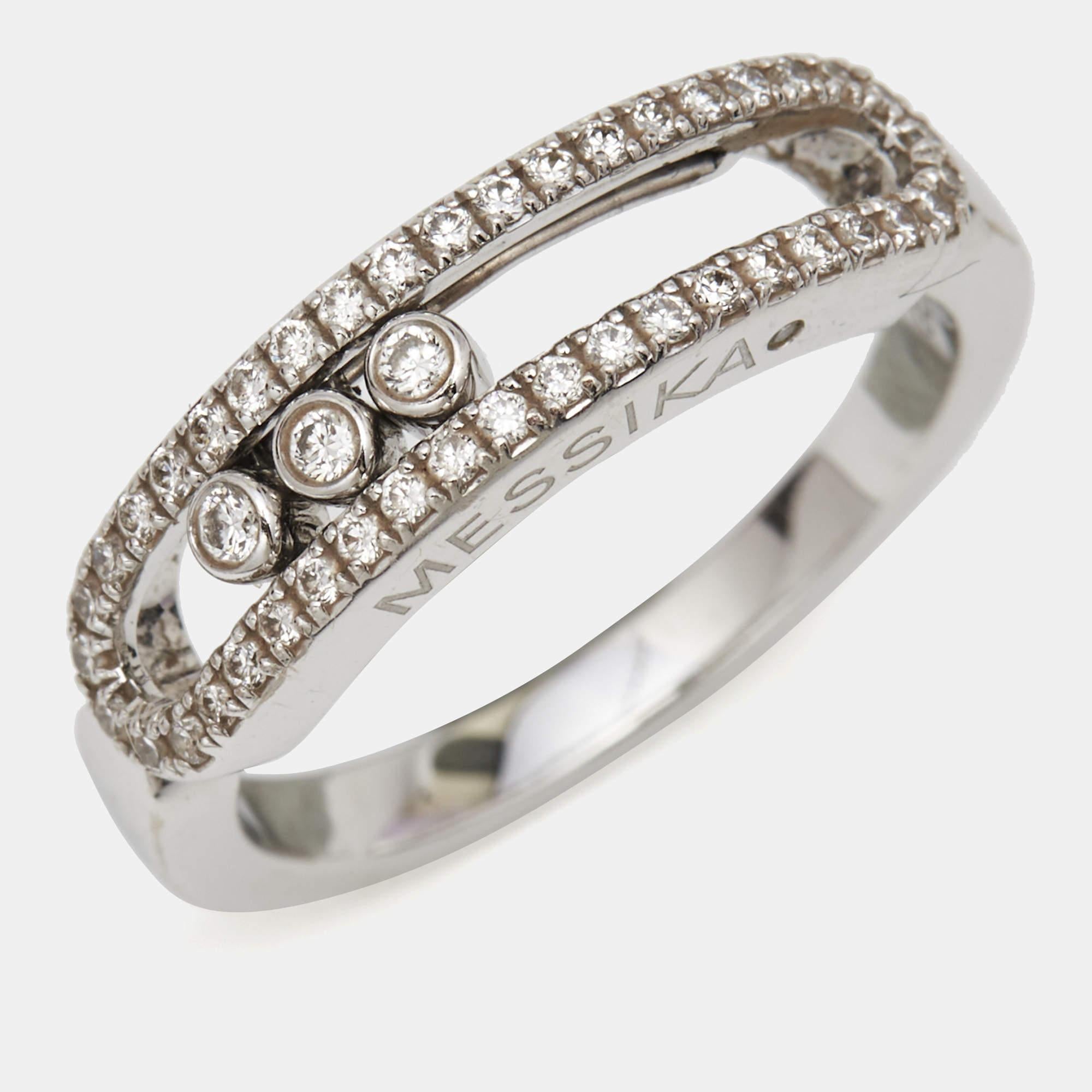 Messika Baby Move Pavé Diamond 18k White Gold Ring Size 50 2