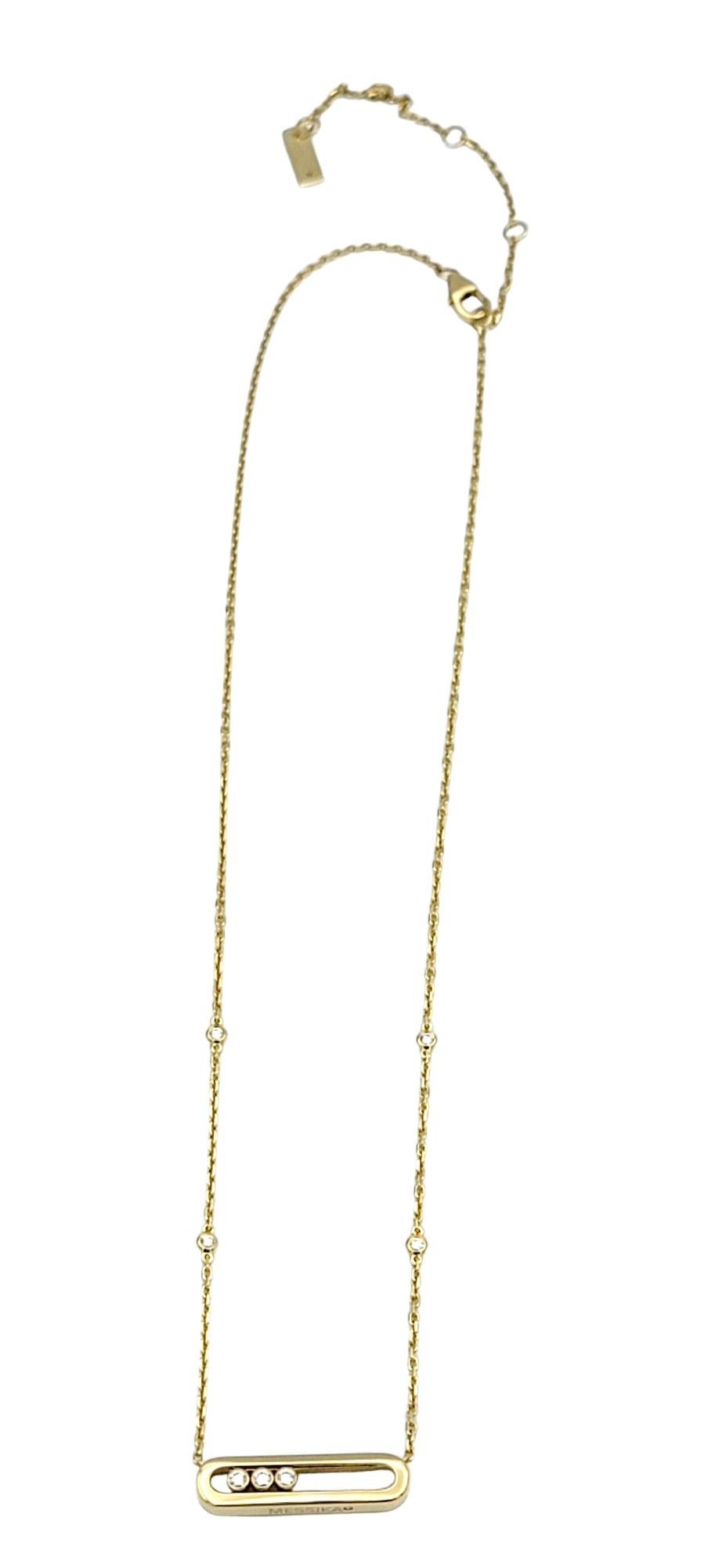Round Cut Messika Baby Move Sliding Diamond Pendant Necklace in 18 Karat Yellow Gold