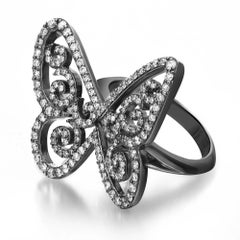 Messika Butterfly Arabesque Diamond Ring 18K Blackened White Gold Size 51 US 5.5