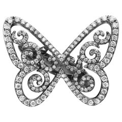 Messika Bague papillon arabesque en or blanc noirci 18 carats et diamants Taille 51 US 5,5