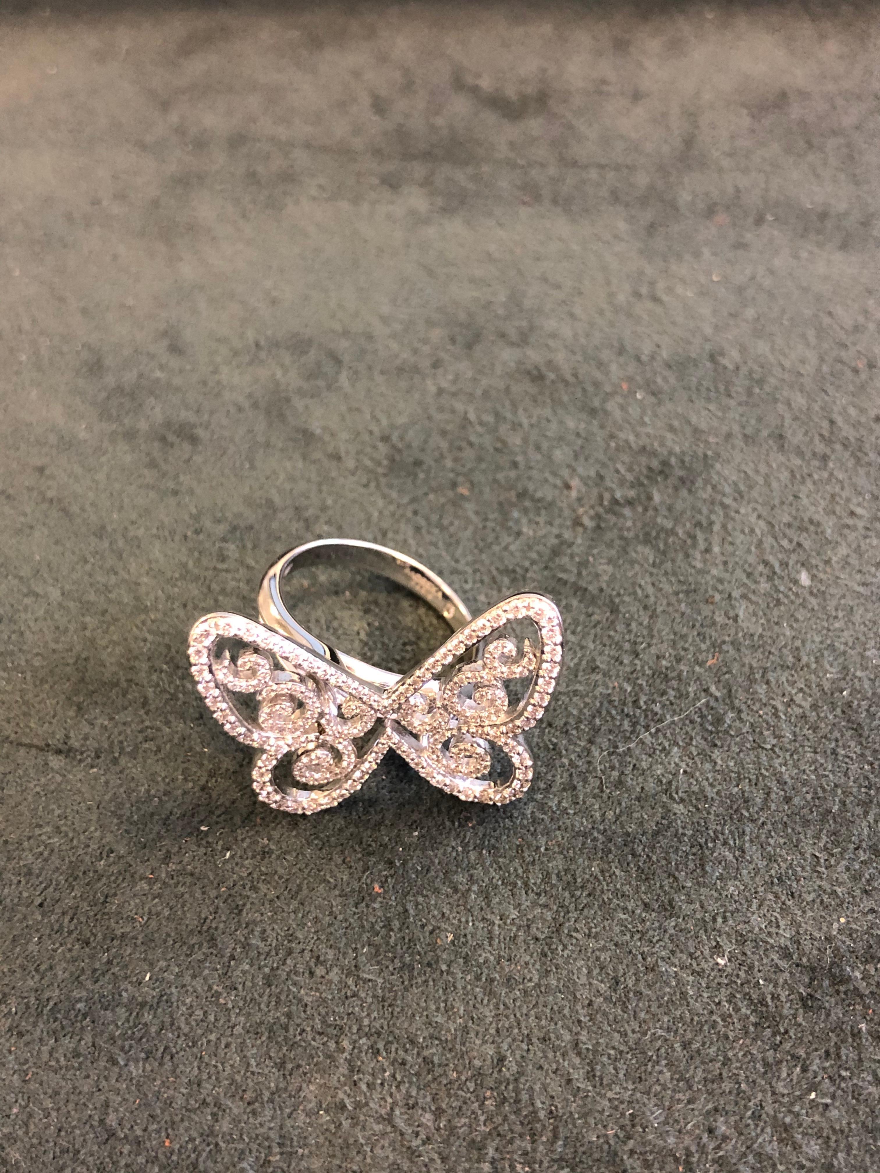 Modern Messika Butterfly Arabesque Ring in 18 Karat White Gold Set with Diamonds For Sale