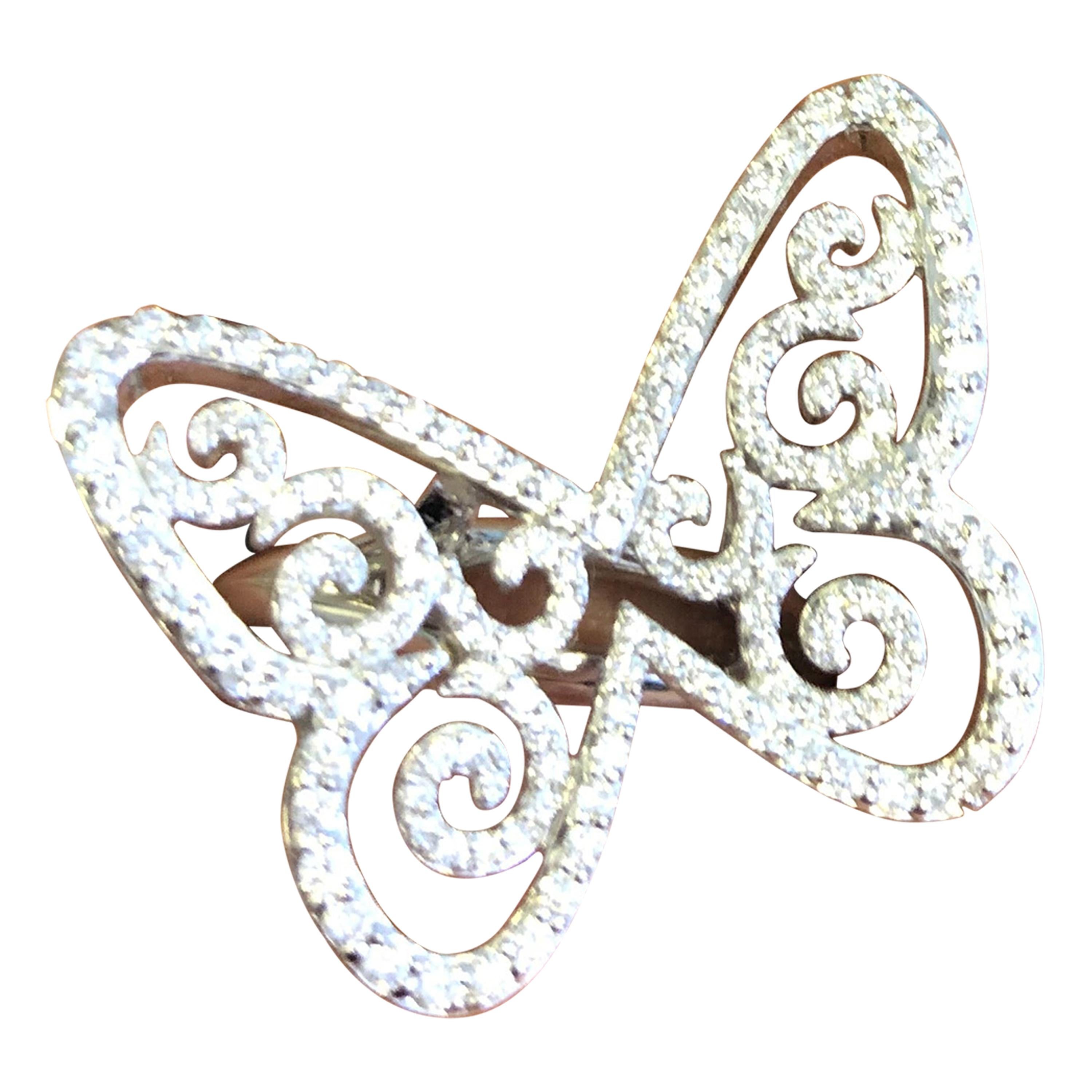 Messika Butterfly Arabesque Ring in 18 Karat White Gold Set with Diamonds For Sale
