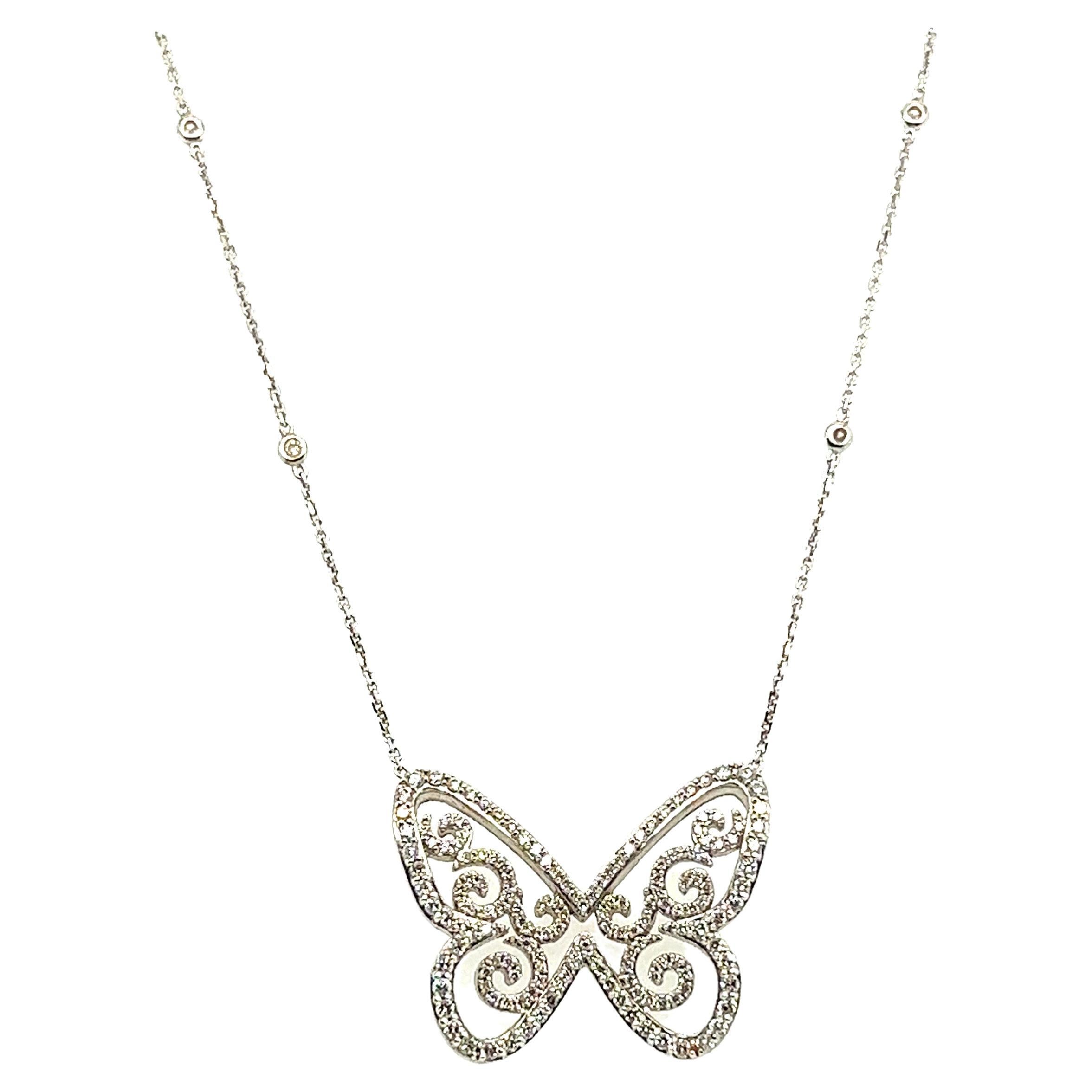 Messika "Butterfly" Pendant on an 18K White Gold Chain, Diamond Pavement For Sale