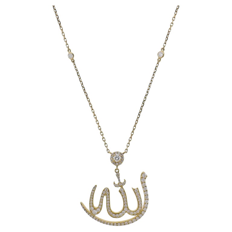 Messika Faith Allah Diamond Yellow Gold Pendant Necklace For Sale at