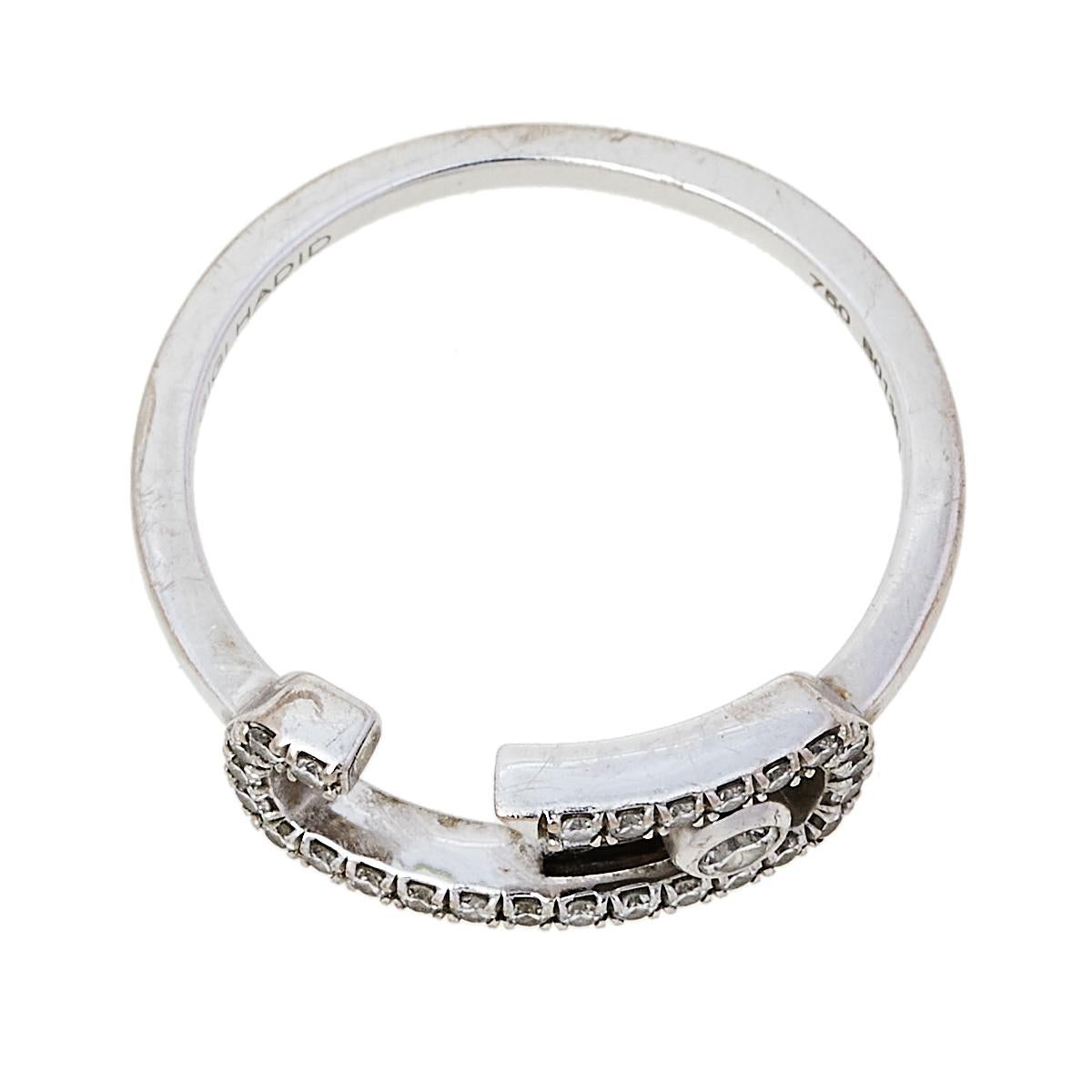 Contemporary Messika Gigi Hadid Move Addiction Pave Diamond 18K White Gold Ring Size 52