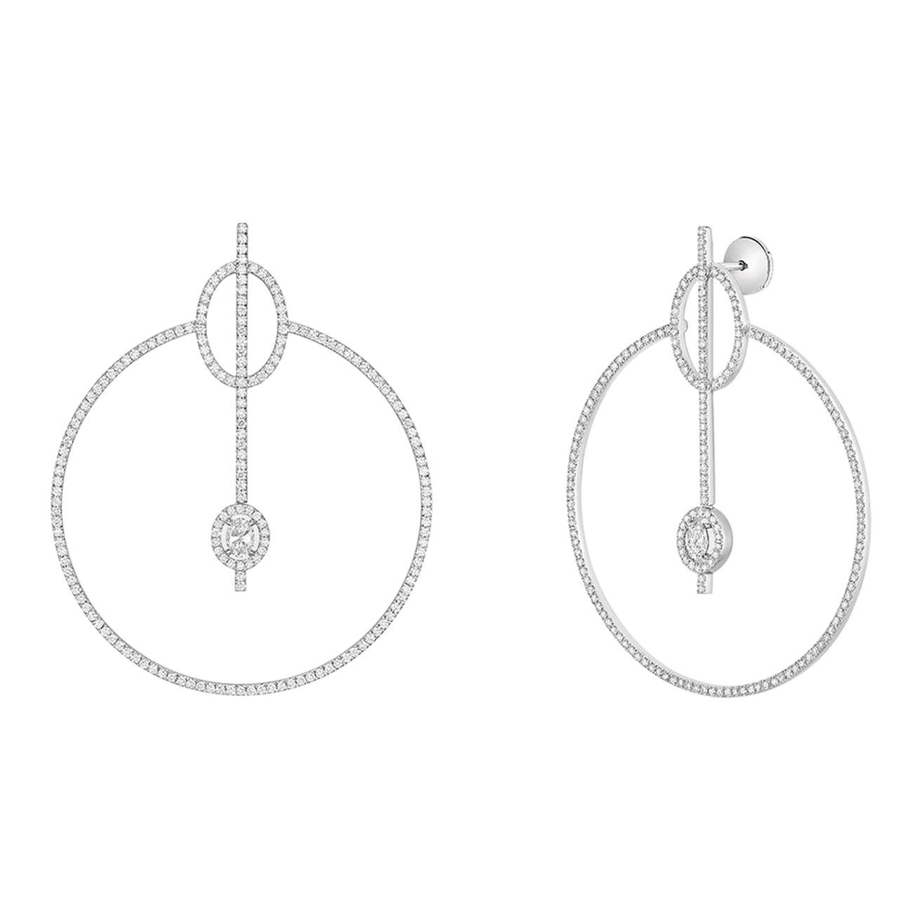 Messika Glam'Azone 18k White Gold Pave Diamond Earrings 2.52cttw For Sale