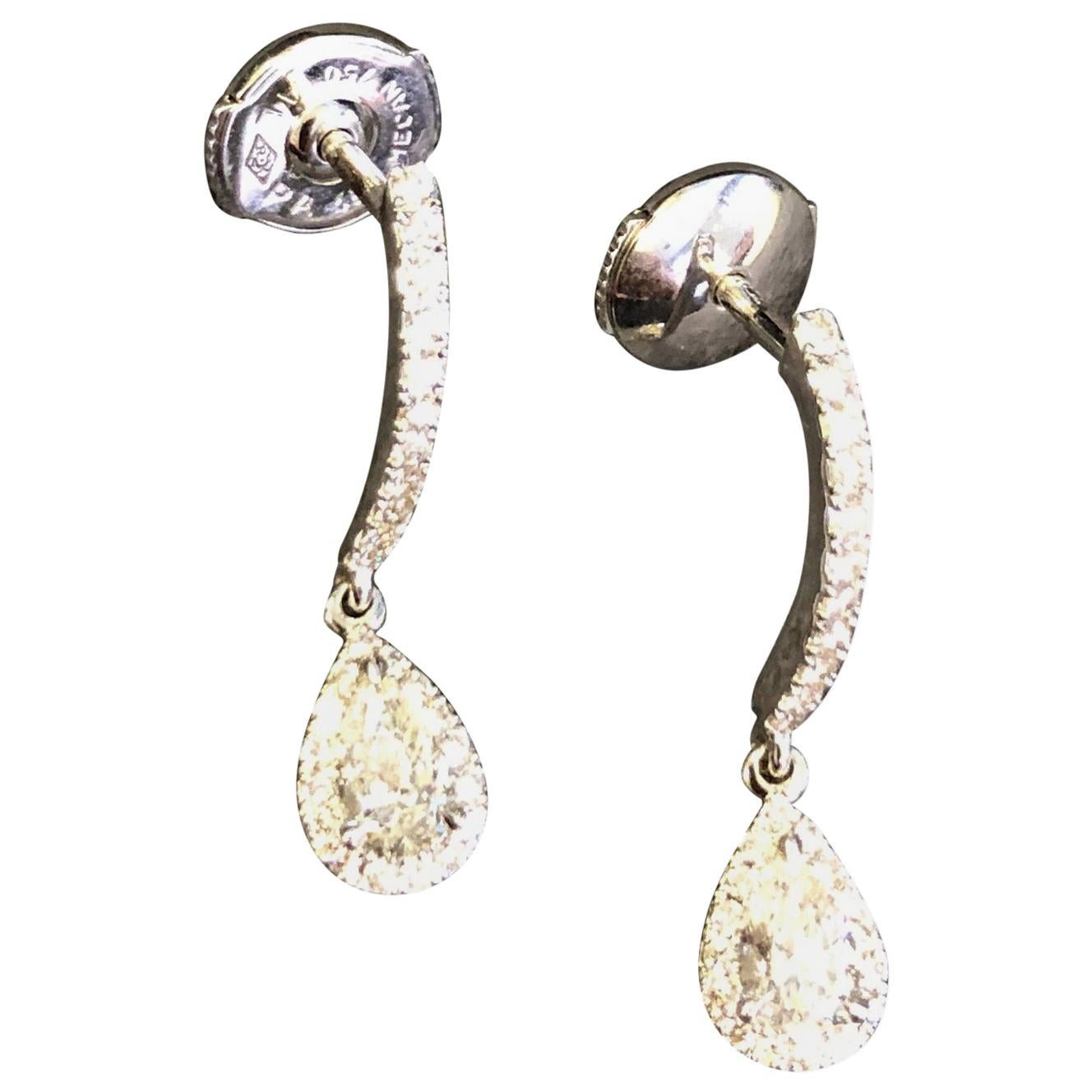 Messika Joy Sleeper Pear Shaped Diamond Drop Earrings in 18 Karat White Gold For Sale