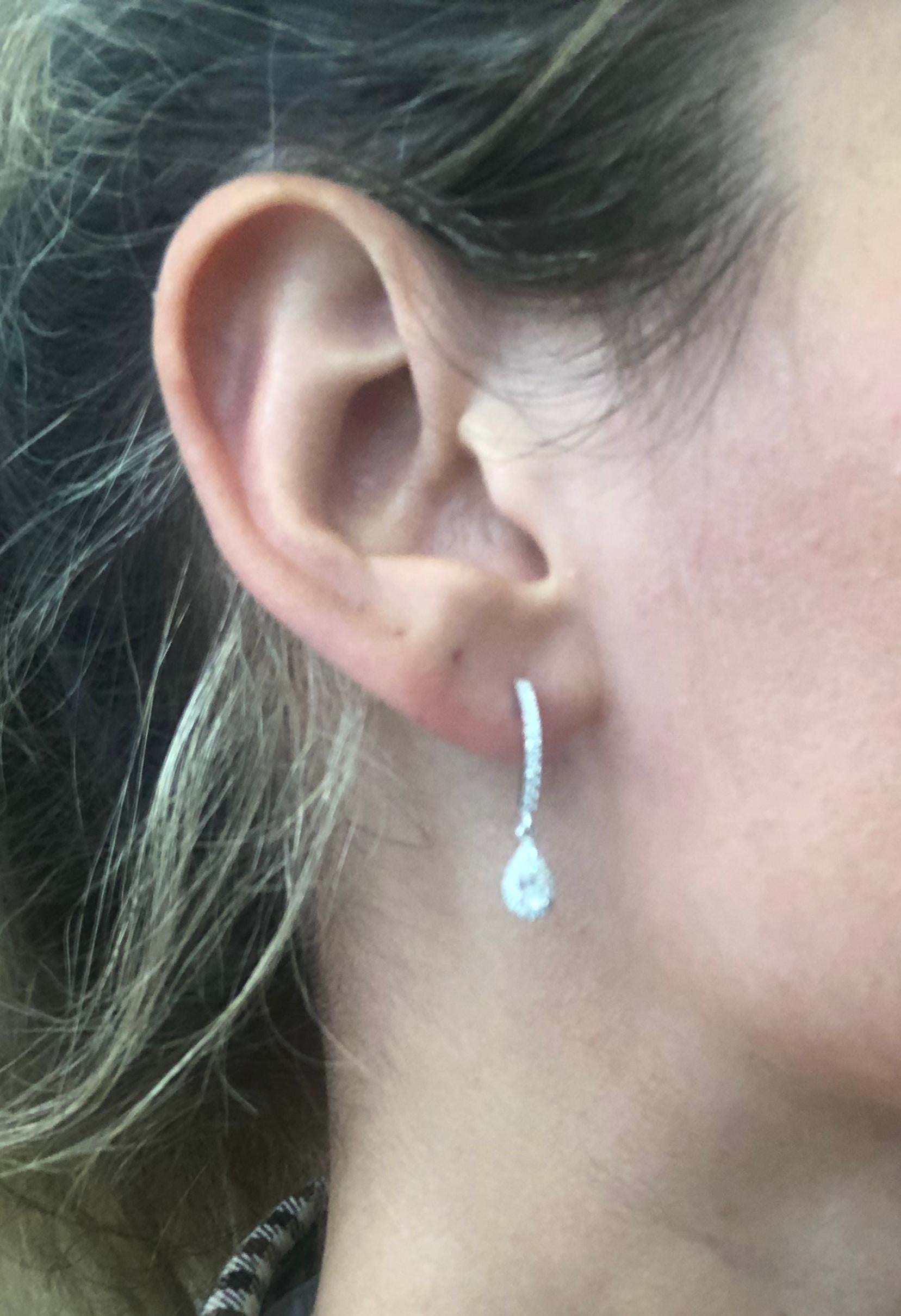 Round Cut Messika Joy Sleeper Pear Shaped Diamond Drop Earrings in 18 Karat White Gold For Sale