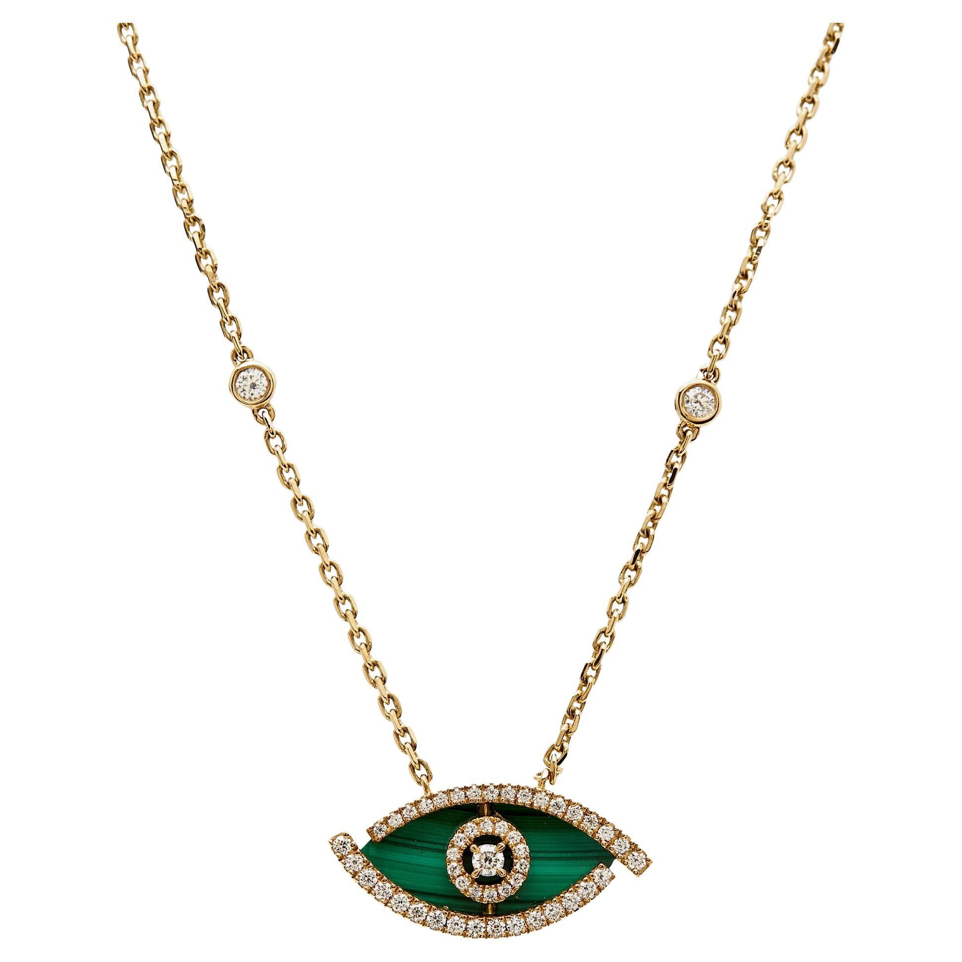 Messika Lucky Eye Halskette aus 18 Karat Gelbgold mit Malachit und Diamant