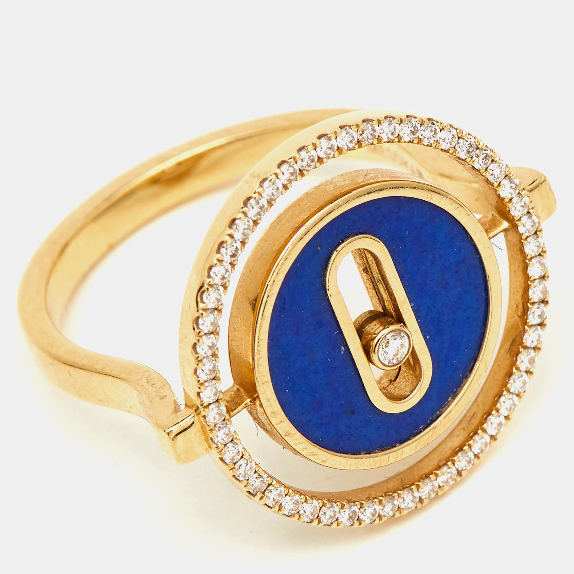 Uncut Messika Lucky Move Lapis Lazuli Diamond 18k Yellow Gold SM Ring Size 50 For Sale