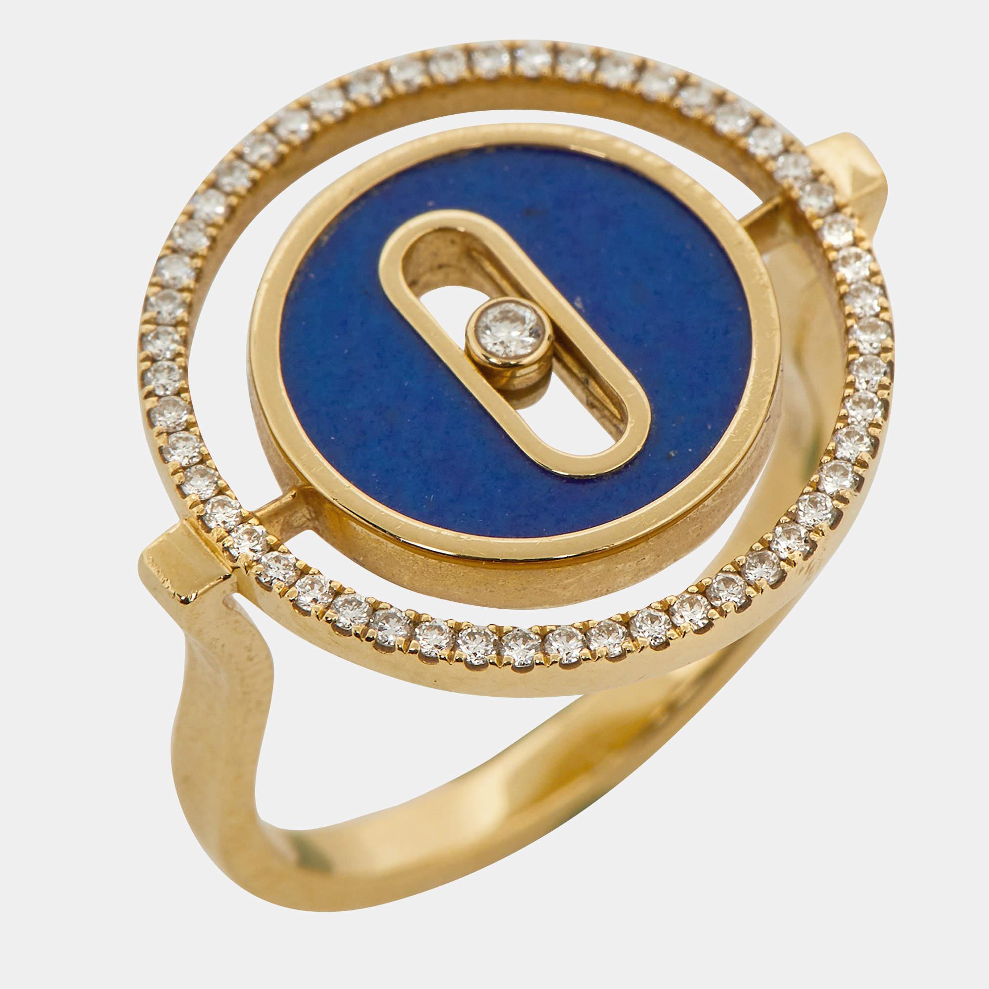 Messika Lucky Move Lapis Lazuli Diamond 18k Yellow Gold SM Ring Size 50 For Sale 1