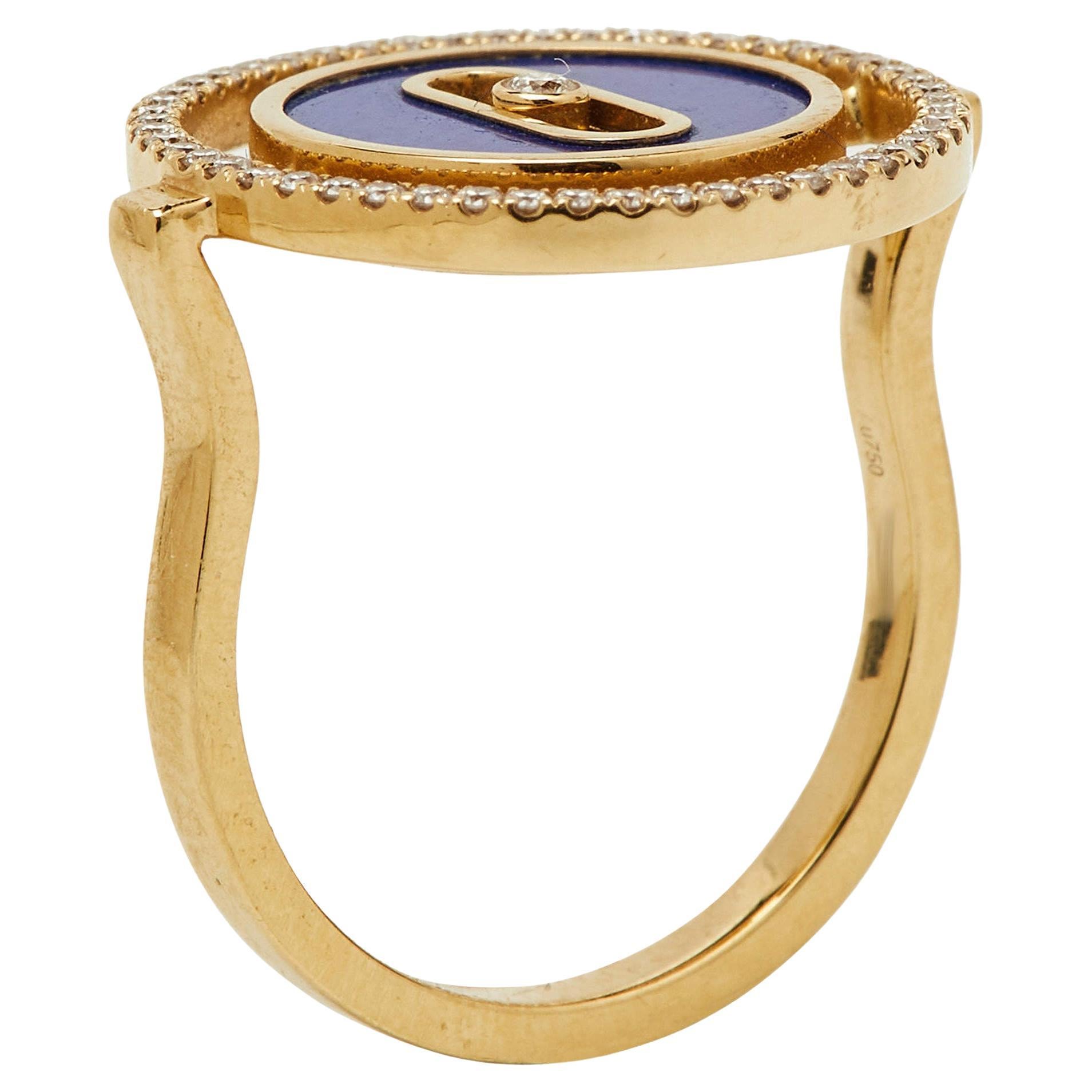 Messika Lucky Move Lapis Lazuli Diamond 18k Yellow Gold SM Ring Size 50 For Sale