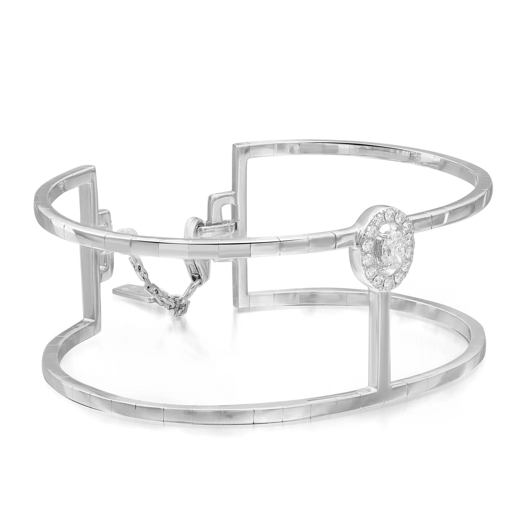 Modern Messika Manch Glam'Azone Diamond 2 Row Bracelet 18K White Gold 0.36Cttw SZ Small For Sale