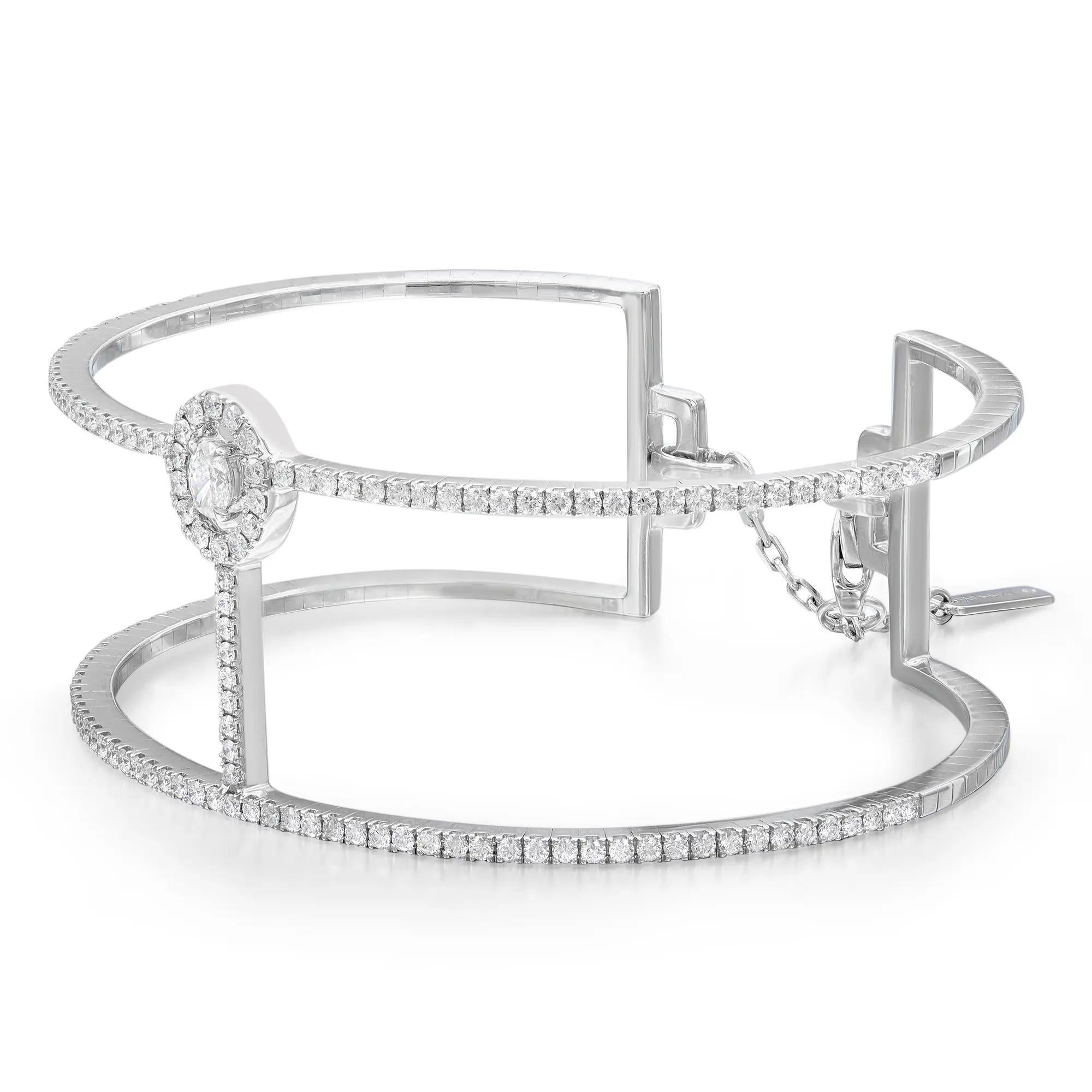 Oval Cut Messika Manch Glam'Azone Diamond 2 Row Bracelet 18K White Gold 1.53Cttw SZ Small For Sale