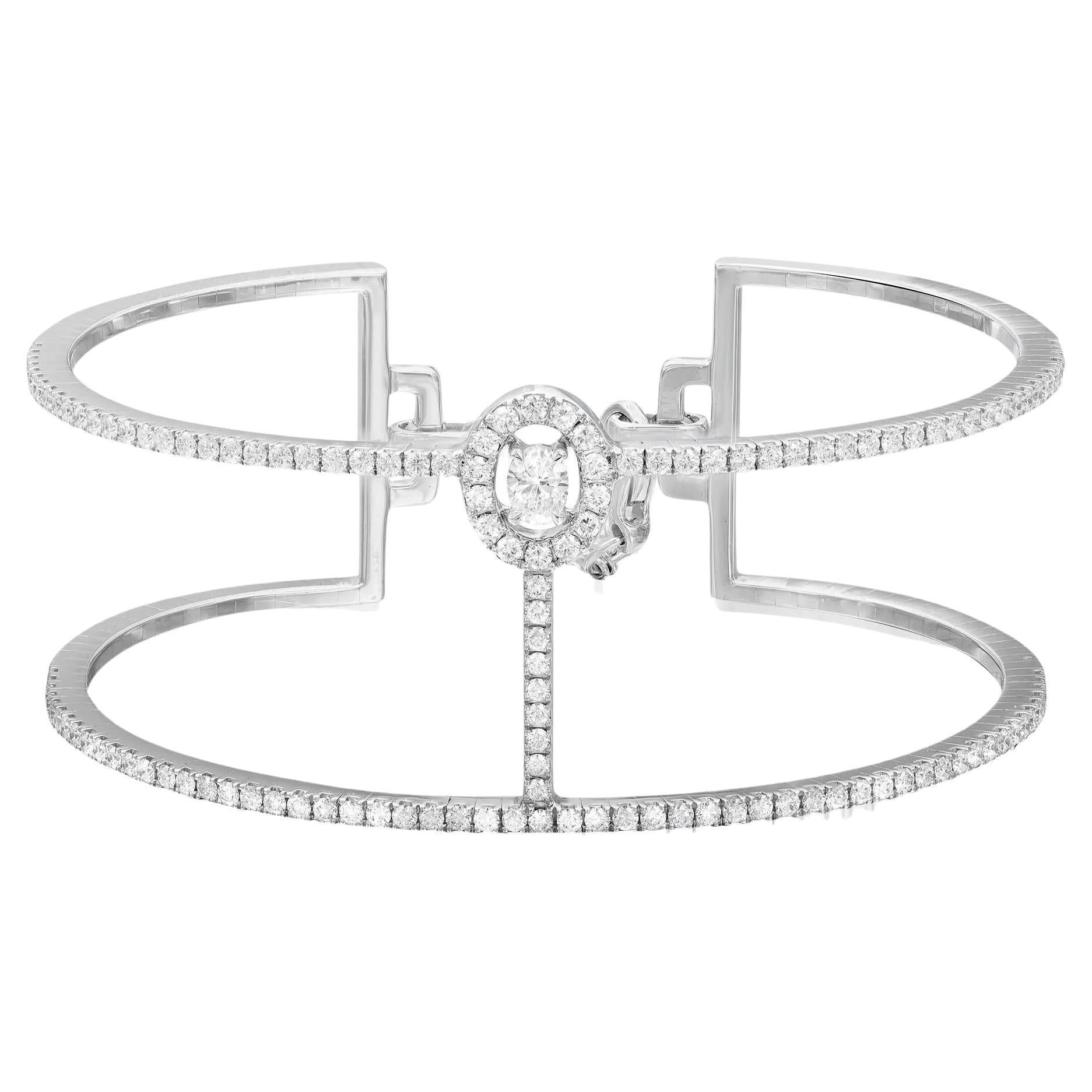 Messika Manch Glam'Azone Diamond 2 Row Bracelet 18K White Gold 1.53Cttw SZ Small For Sale