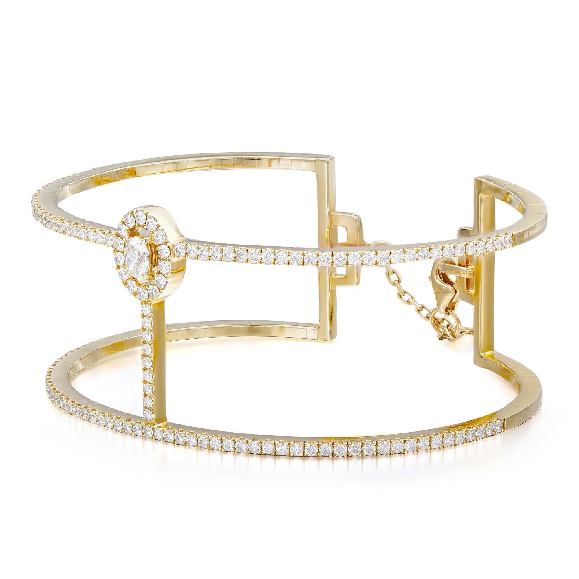 Oval Cut Messika Manch Glam'Azone Diamond 2 Row Bracelet 18K Yellow Gold 1.50Cts SZ Small For Sale