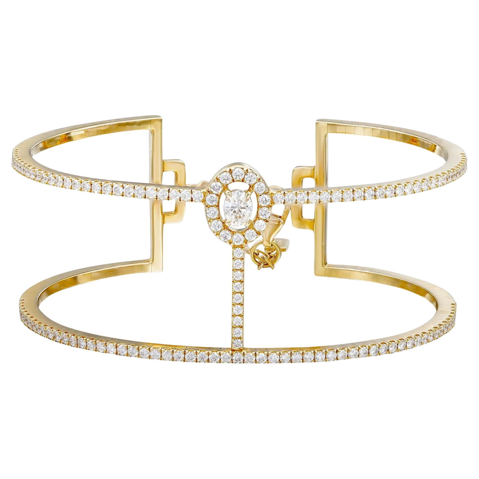 Messika Manch Glam'Azone Diamond 2 Row Bracelet 18K Yellow Gold 1.50Cts SZ Small