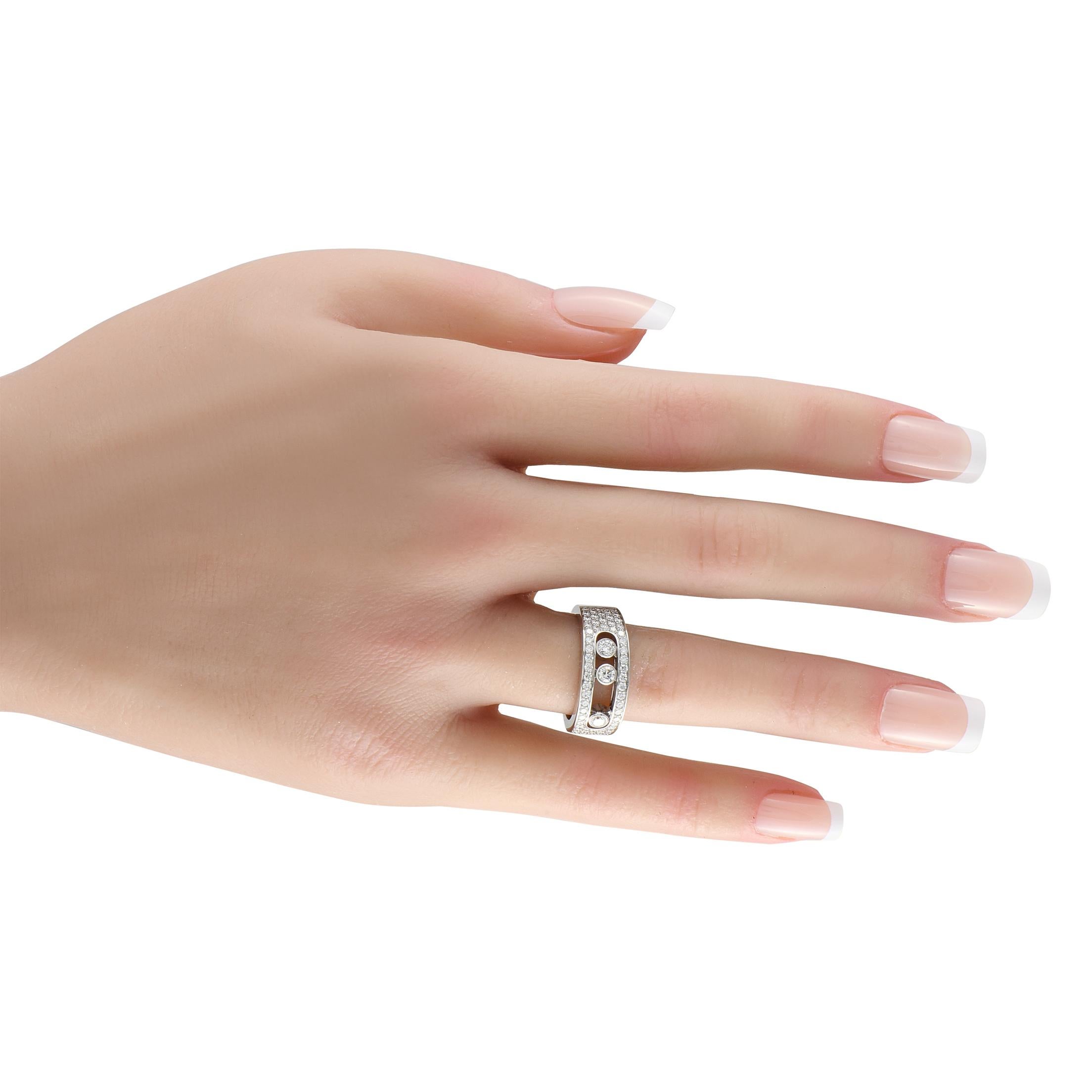 Round Cut Messika Move 18K White Gold 0.99 ct Diamond Pav Ring