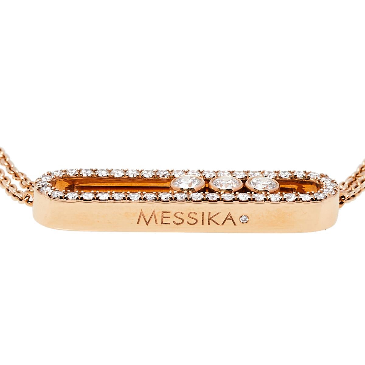 Contemporary Messika Move Pave Diamond 18K Rose Gold Double Chain Necklace