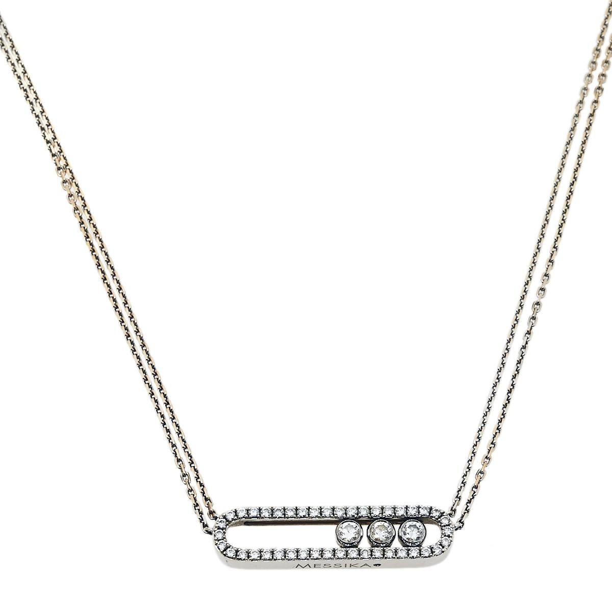 Messika Move Pave Diamond 18K White Gold Double Chain Necklace In Good Condition In Dubai, Al Qouz 2