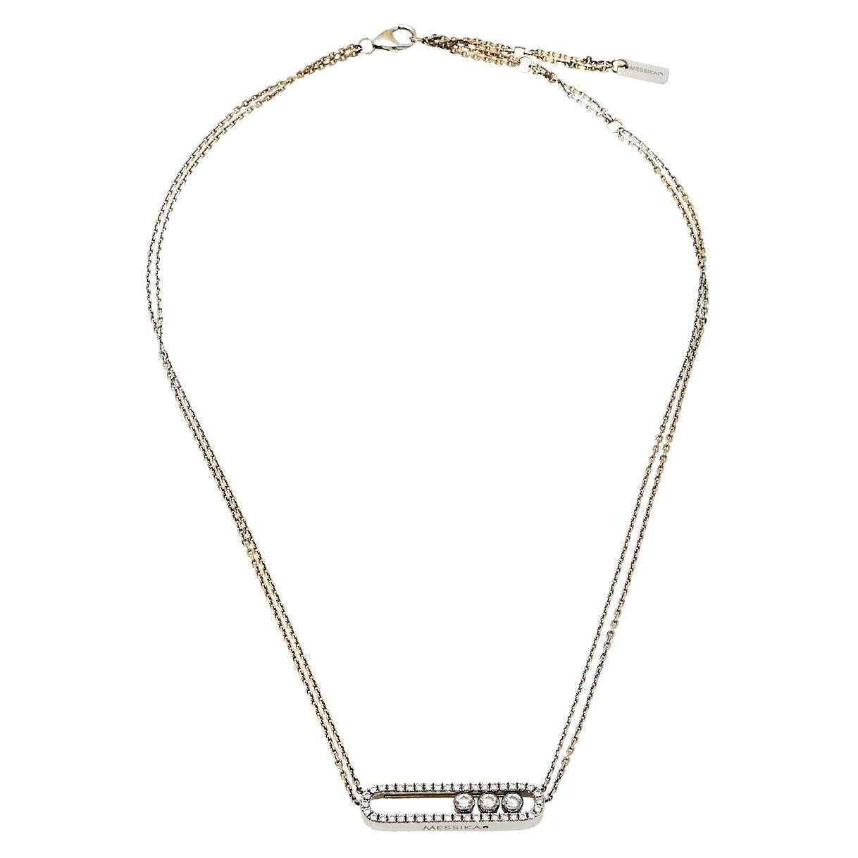 Messika Move Pave Diamond 18K White Gold Double Chain Necklace