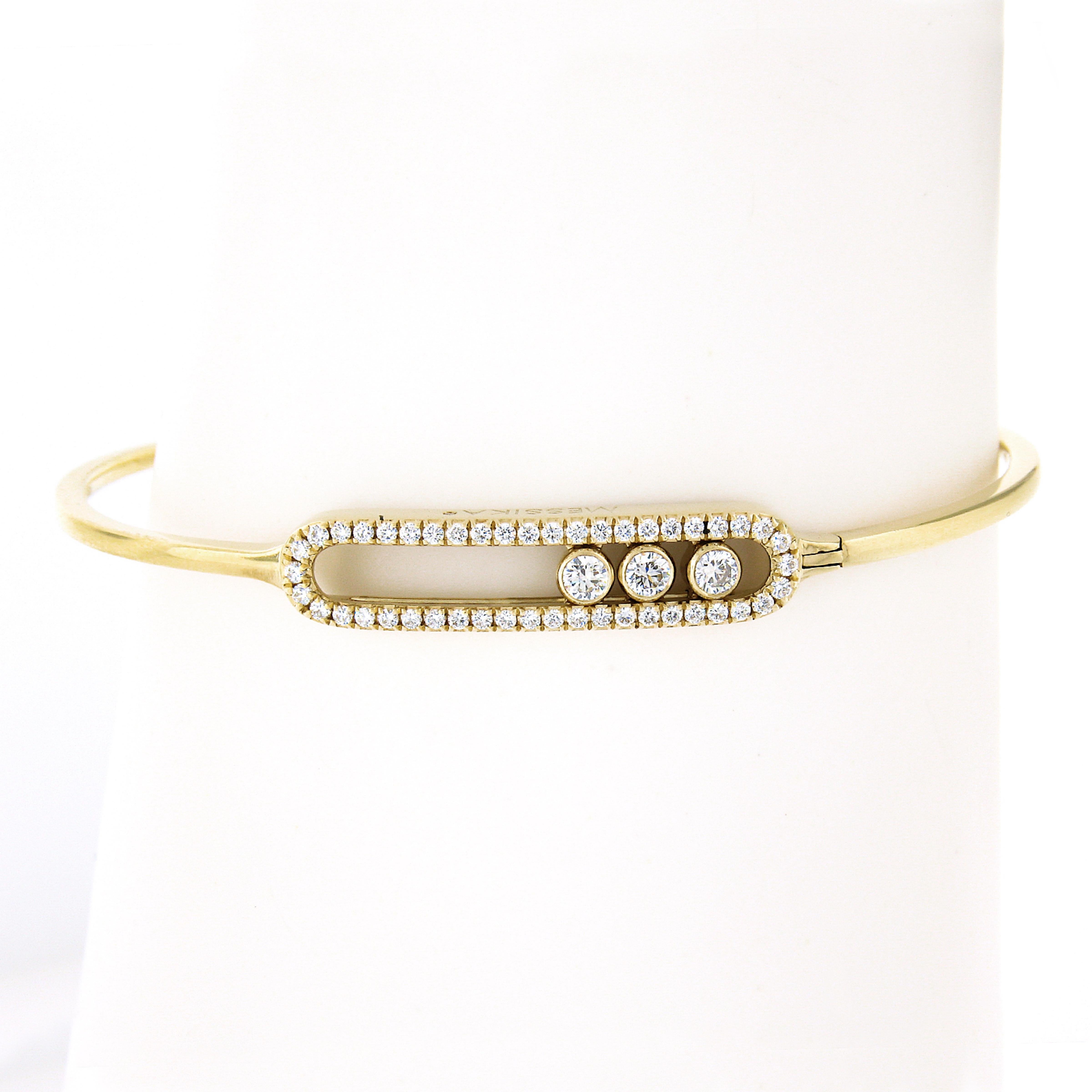 Brilliant Cut Messika Move Pave Thin 18k Yellow Gold Floating Diamond Bangle Bracelet Size M