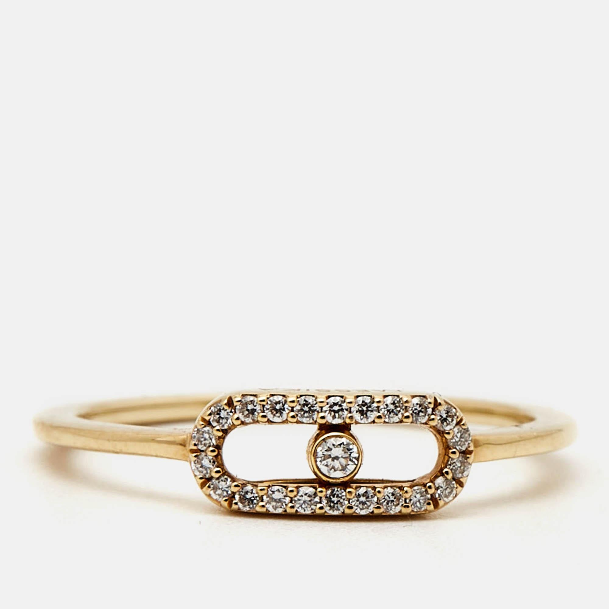 Messika Move Uno Diamonds 18k Yellow Gold Ring Size 52 In Good Condition In Dubai, Al Qouz 2