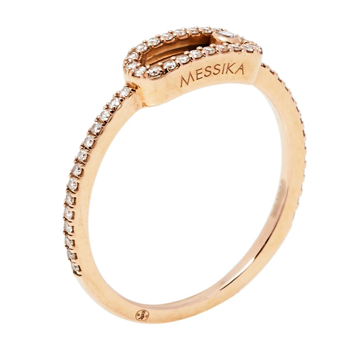 Contemporary Messika Move Uno Pave Diamond 18K Rose Gold Ring Size 51